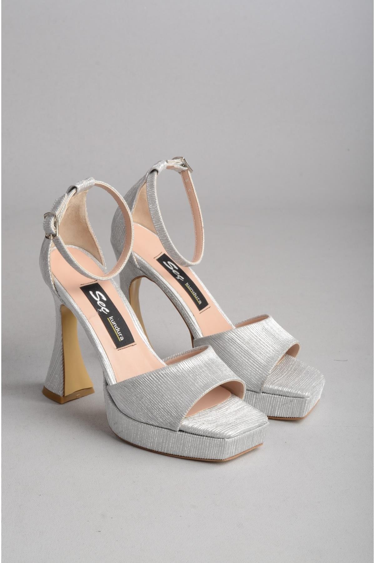 SEÇ 8188 PLATFORM ABİYE AYAKKABI (Topuk:12cm Platform:2,5cm) GÜMÜŞ