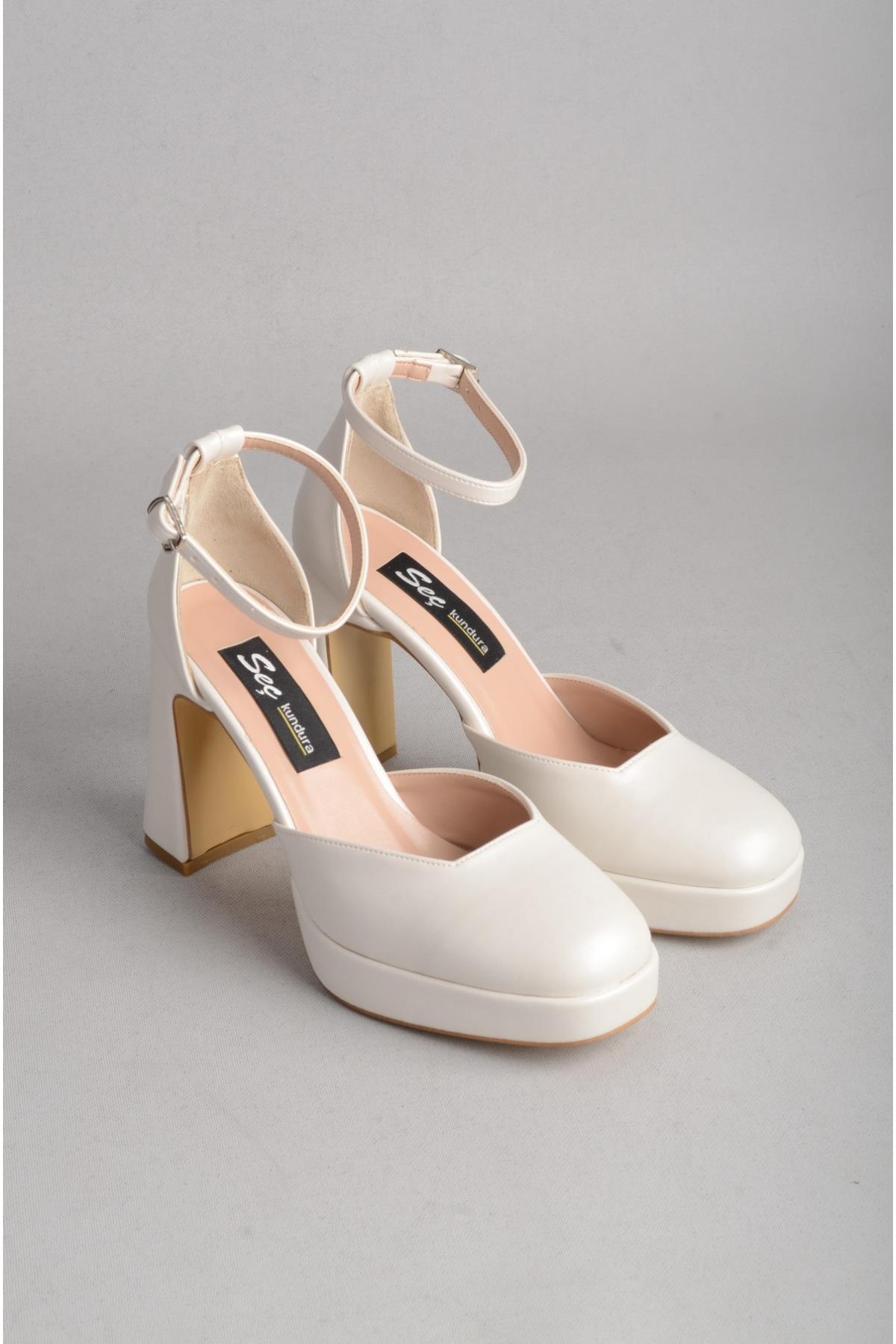 SEÇ 8249 PLATFORMLU TOPUKLU KADIN  AYAKKABI (Topuk: 9,5 cm Platform: 2 cm) SEDEF