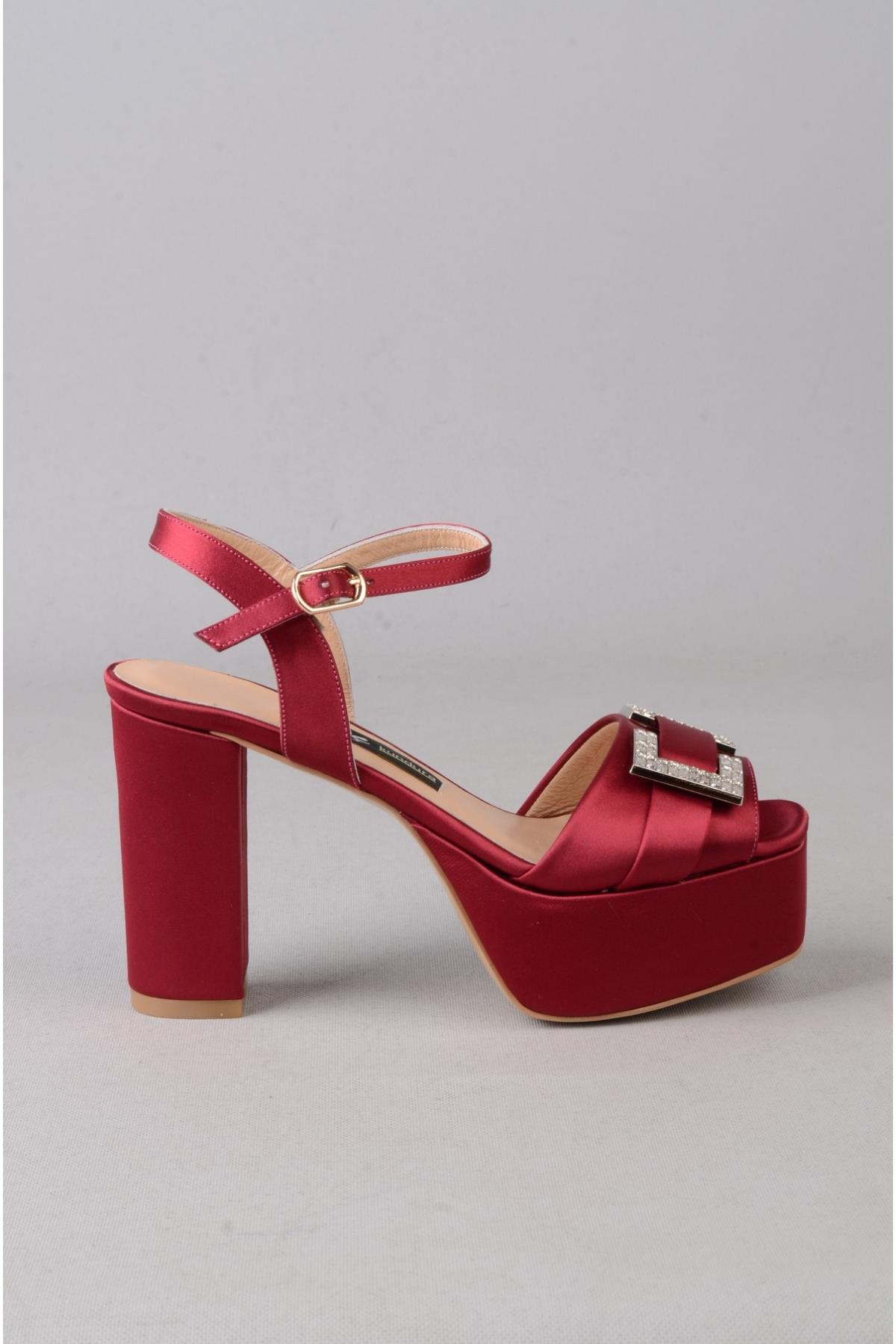 SEÇ 850 PLATFORM TOPUKLU ABİYE AYAKKABI (Topuk:10,5cm , platform:4cm) BORDO SATEN