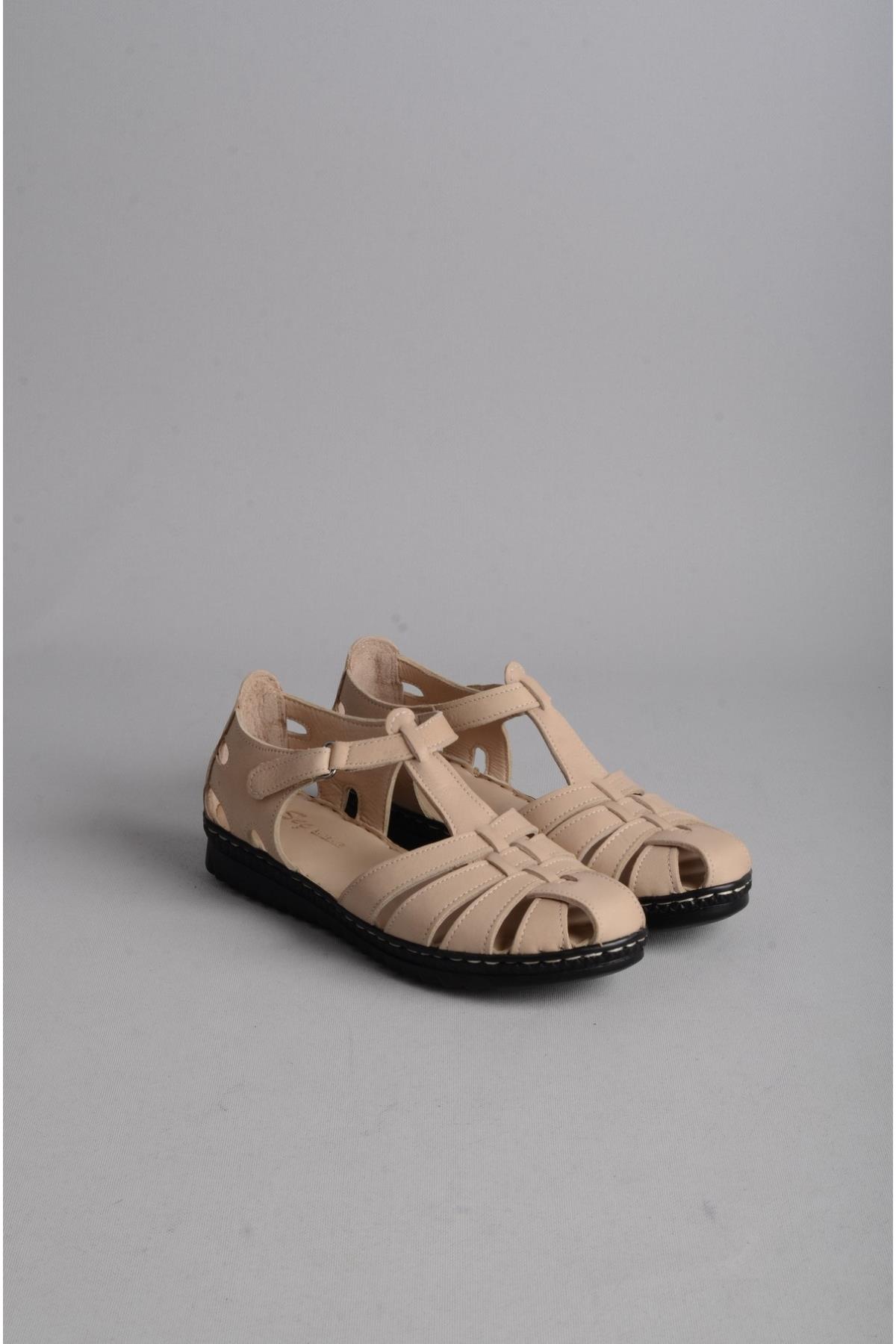 SEÇ 89 HAKİKİ DERİ ANATOMİK SANDALET BEJ