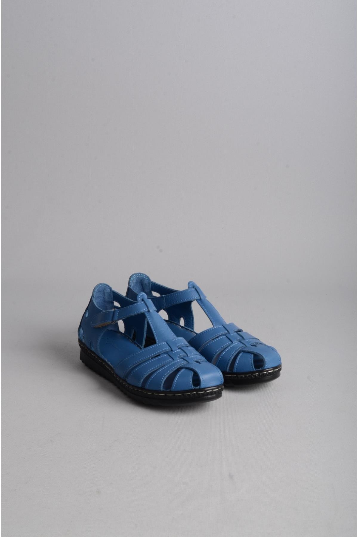 SEÇ 89 HAKİKİ DERİ ANATOMİK SANDALET MAVİ