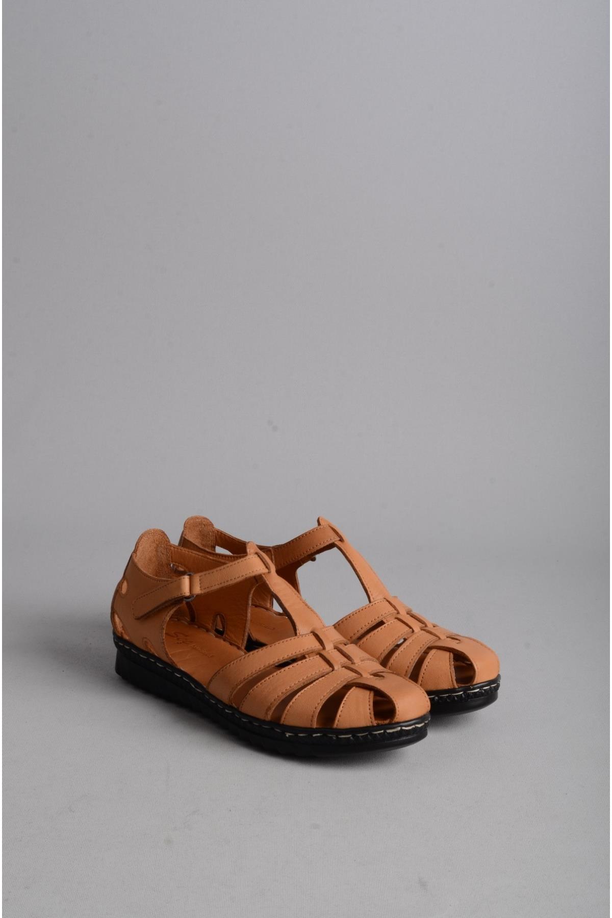 SEÇ 89 HAKİKİ DERİ ANATOMİK SANDALET TABA