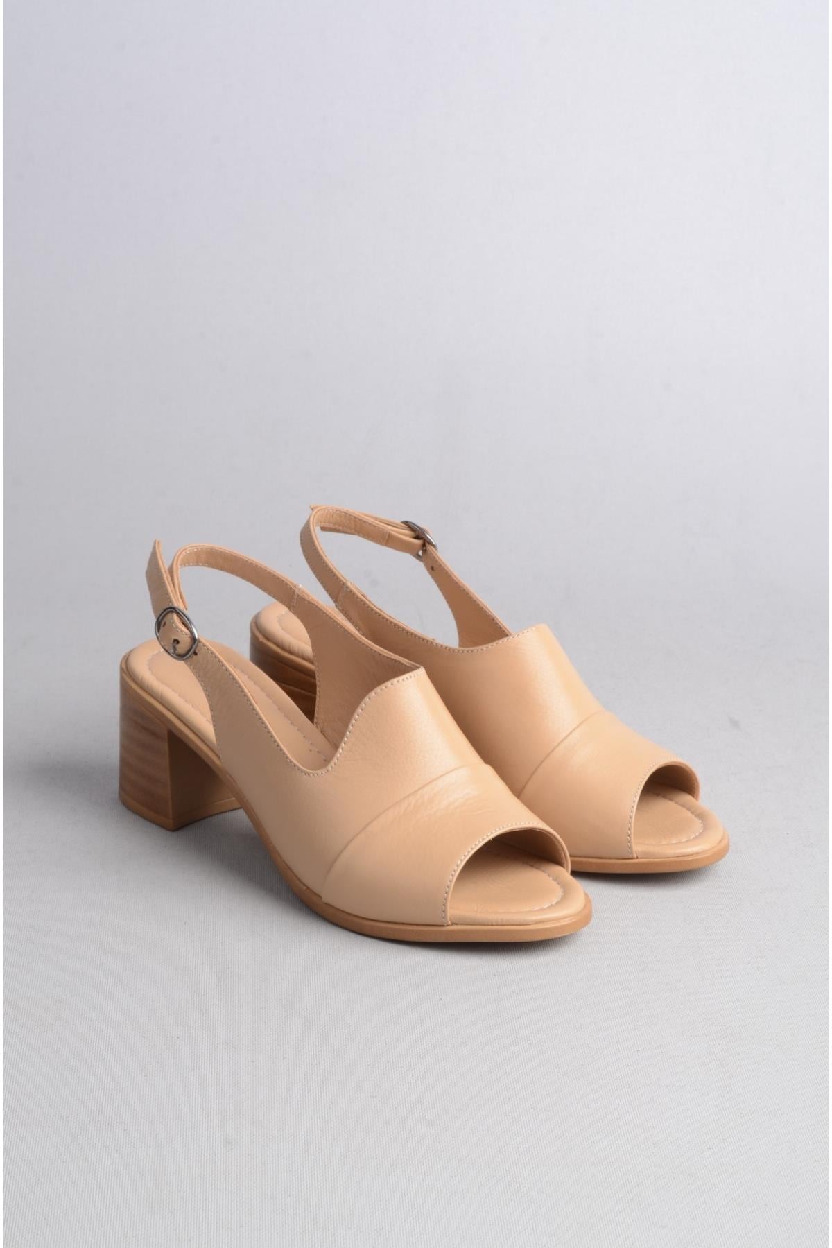 SEÇ 904 HAKİKİ DERİ TOPUKLU SANDALET (Topuk Boyu: 6 cm) VİZON
