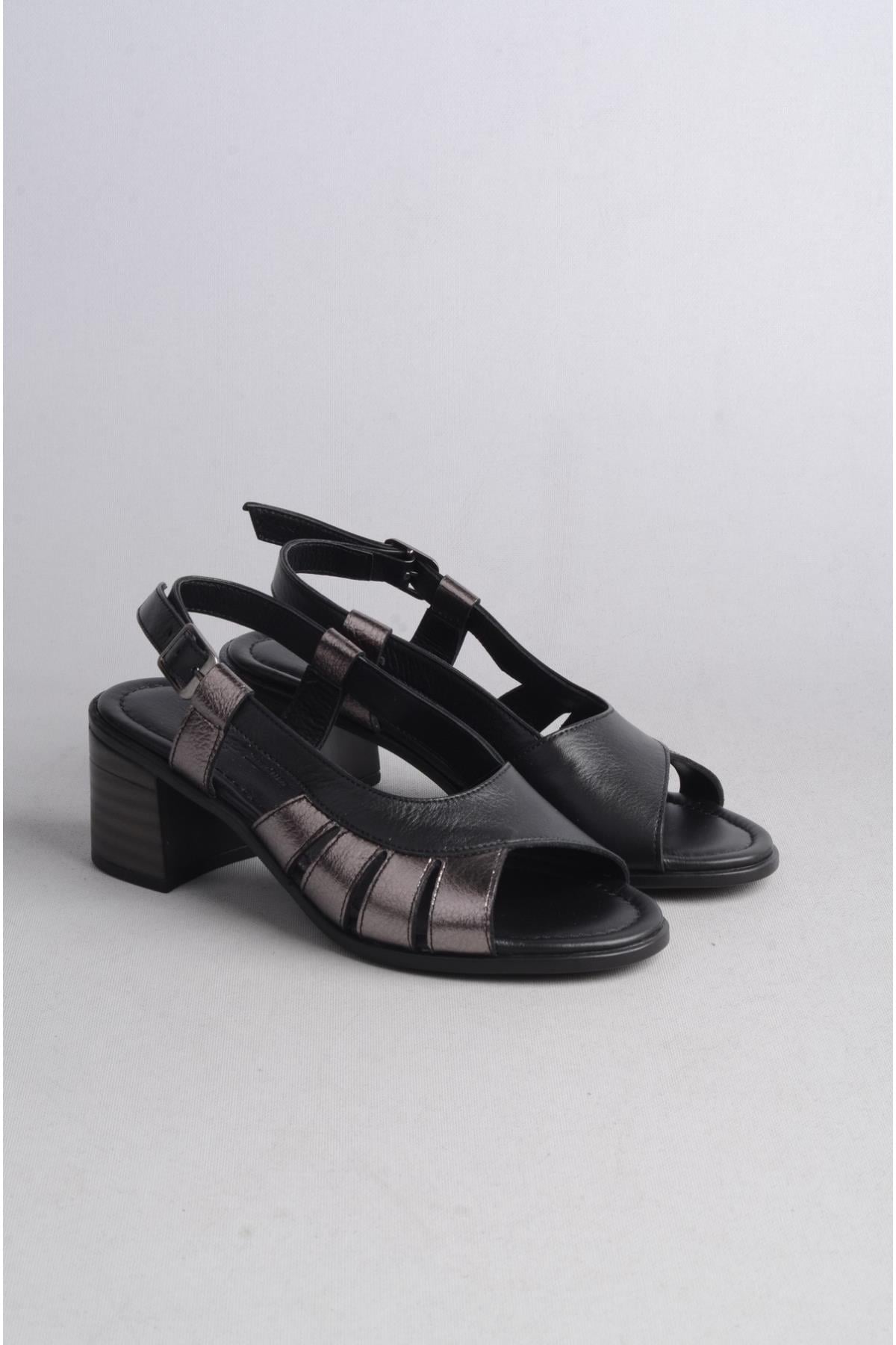 SEÇ 911 HAKİKİ DERİ TOPUKLU SANDALET (Topuk Boyu: 6cm) SİYAH