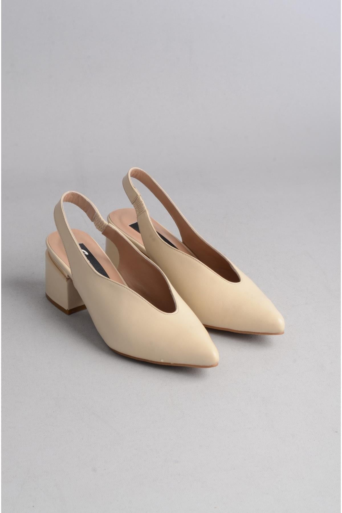 SEÇ 9627 HAKİKİ DERİ TOPUKLU KADIN AYAKKABI (Topuk Boyu:6 cm) BEJ