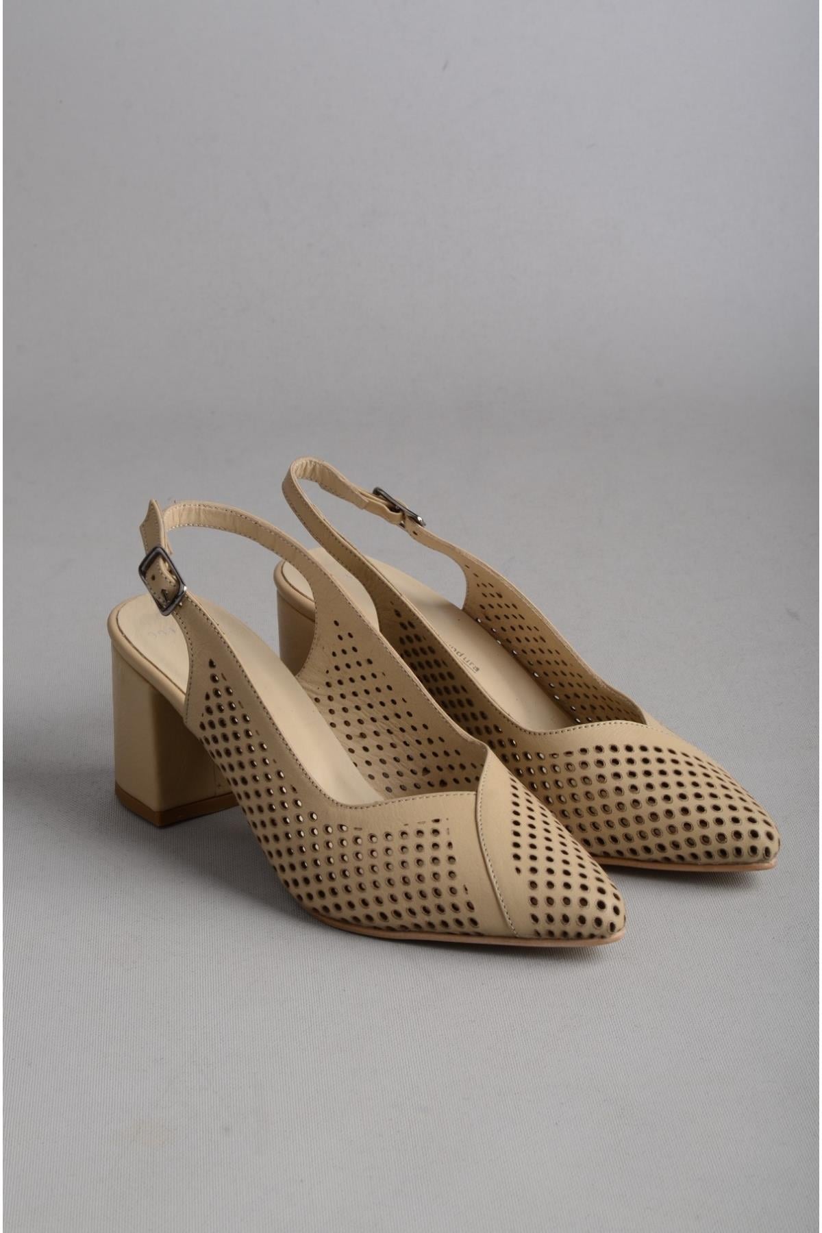SEÇ 991 HAKİKİ DERİ TOPUKLU KADIN AYAKKABI (Topuk: 7,5cm) BEJ