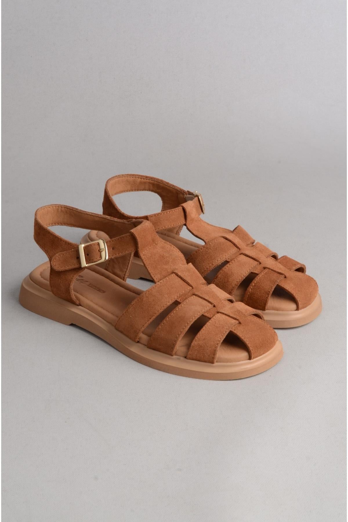 SEÇ B600 HAKİKİ DERİ KADIN SANDALET TABA SÜET