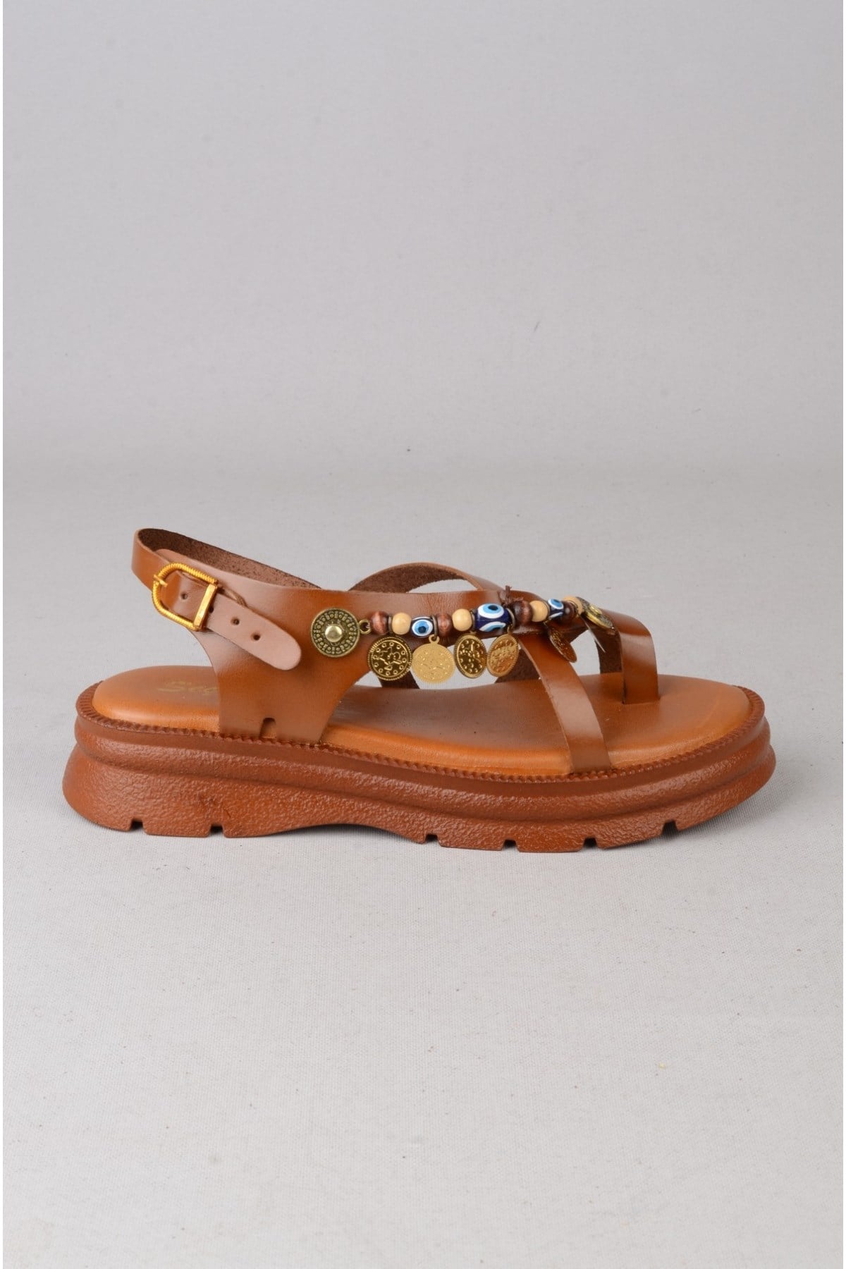 SEÇ C405 HAKİKİ DERİ PARMAK ARASI KADIN SANDALET (Taban:3,5 cm) TABA