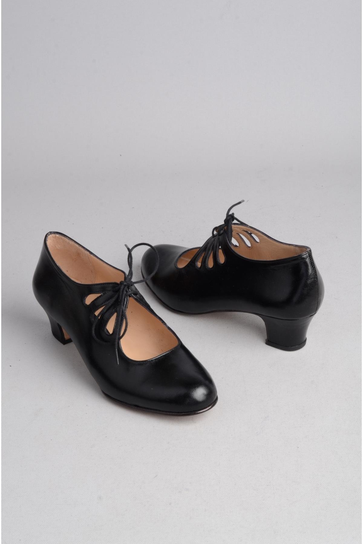 SEÇ DML HAKİKİ KÖSELE ÖZEL ÜRETİM KADIN DANS AYAKKABISI (Topuk Boyu: 4,5cm) SİYAH