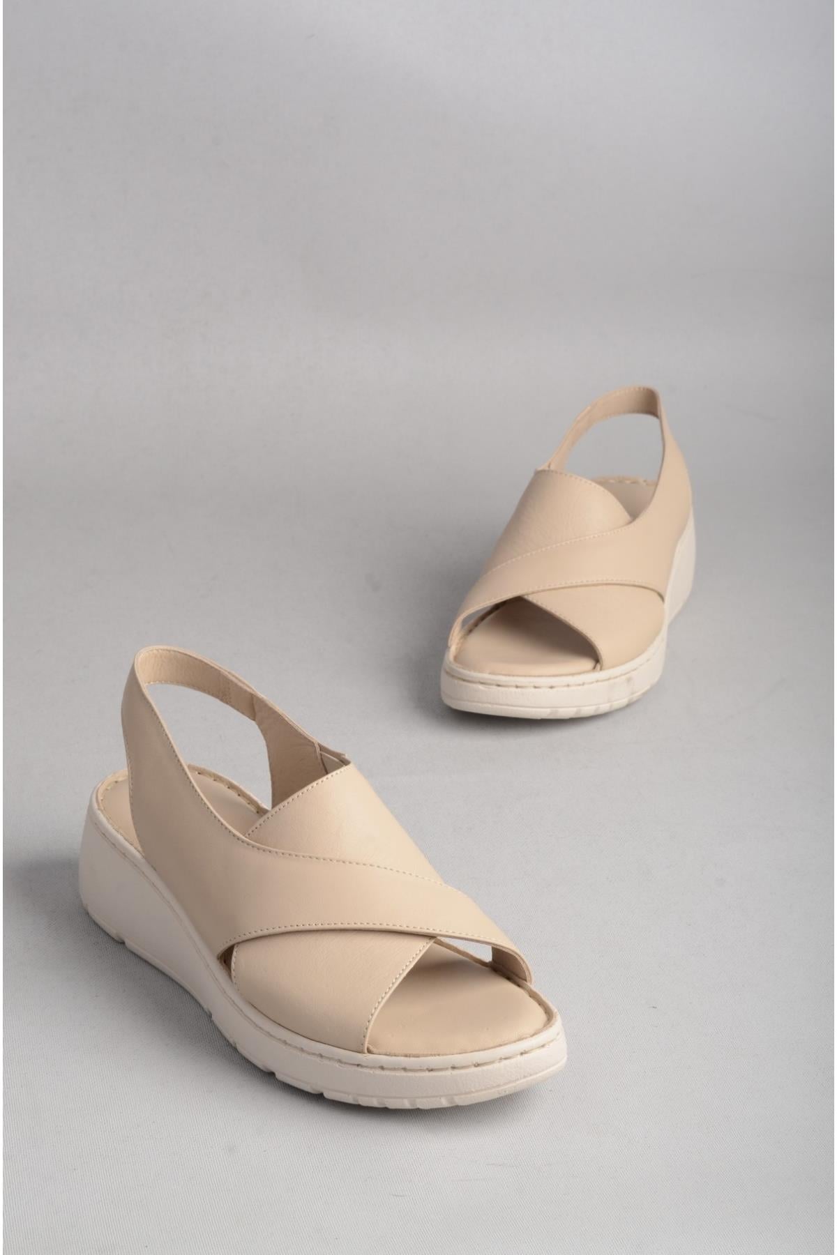 SEÇ KM11 HAKİKİ DERİ ANATAOMİK KADIN SANDALET BEJ
