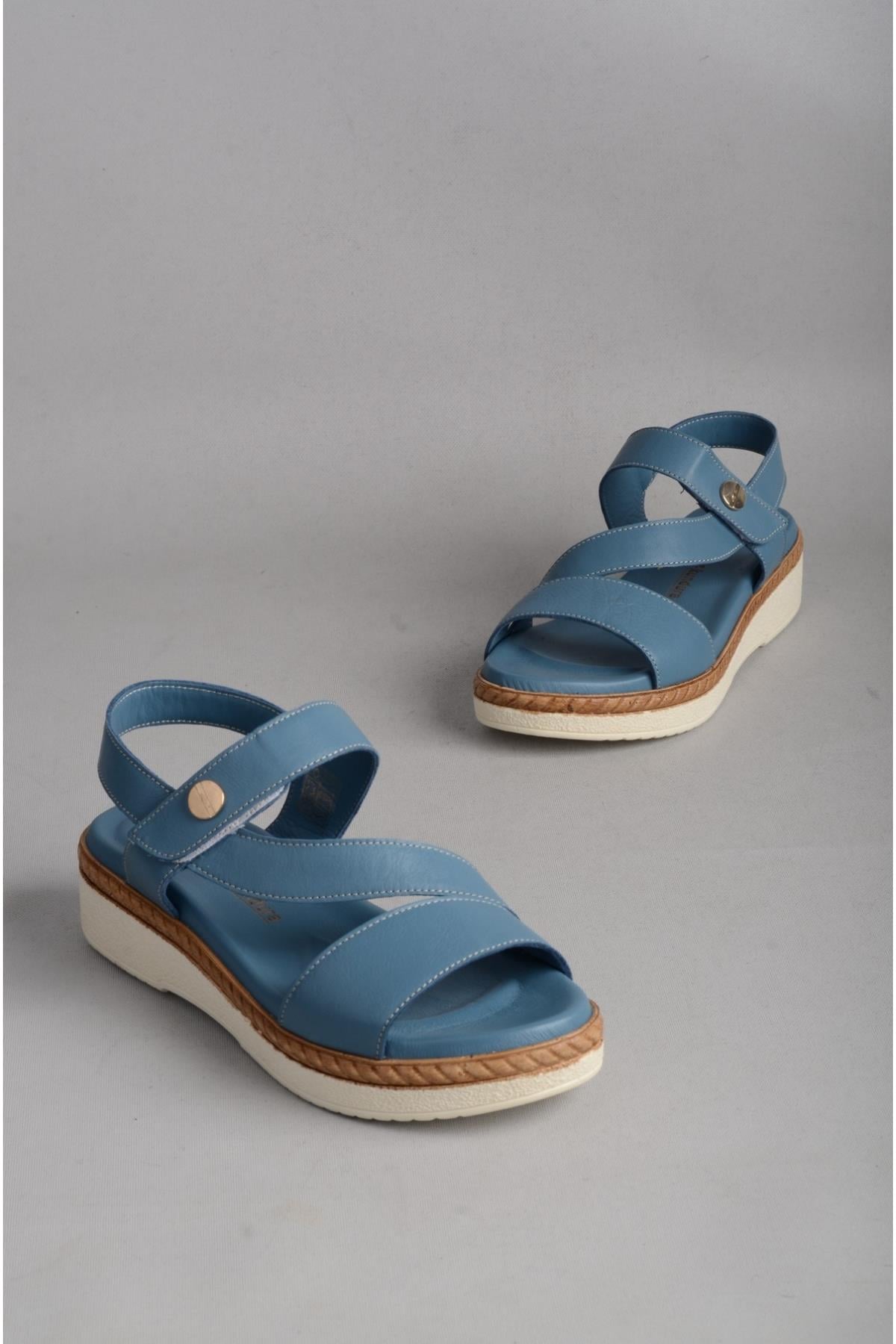 SEÇ KM44 HAKİKİ DERİ ANATOMİK KADIN SANDALET MAVİ
