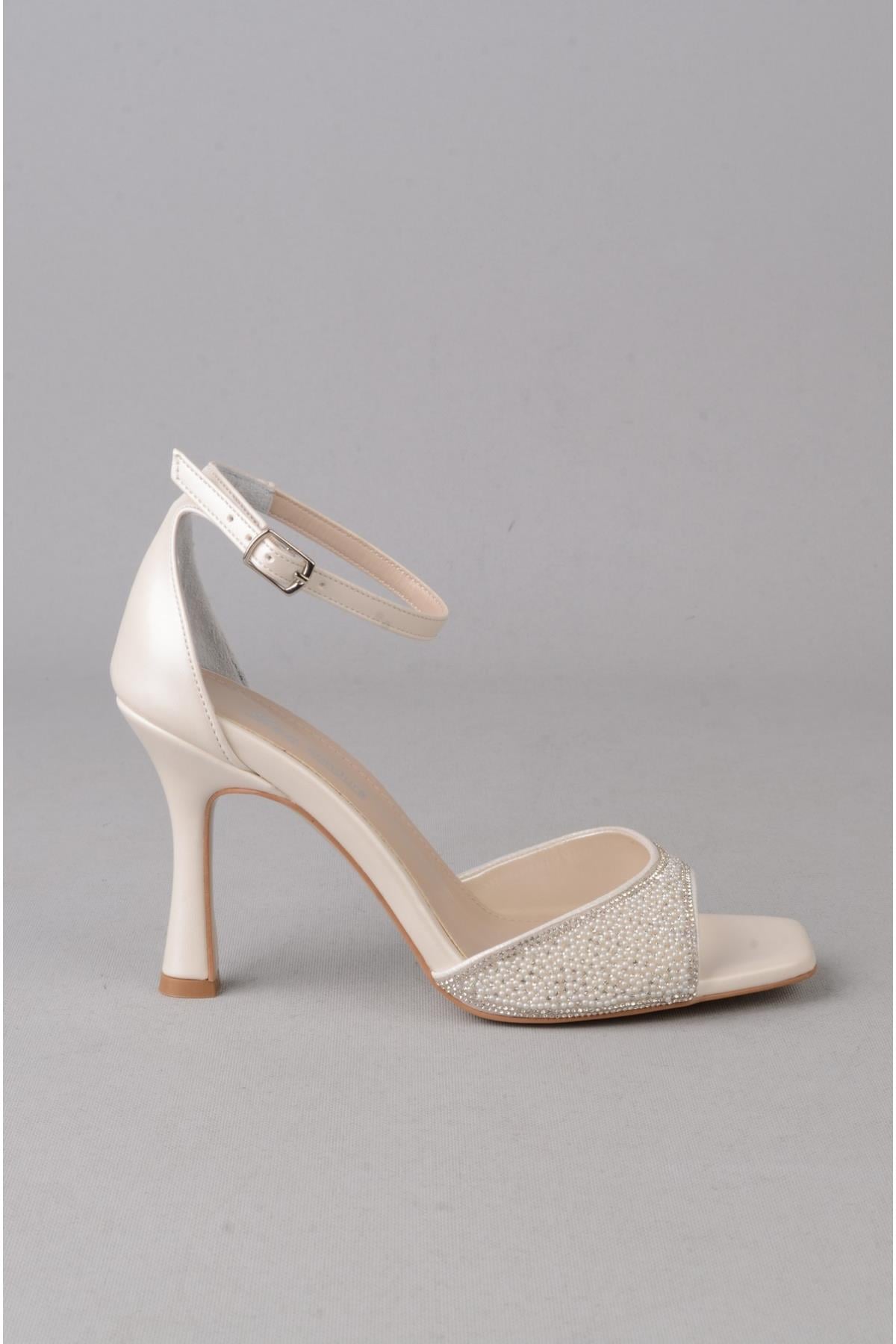 SEÇ Y233T TEK BANT TAŞLI TOPUKLU AYAKKABI (Topuk Boyu:9,5cm) SEDEF