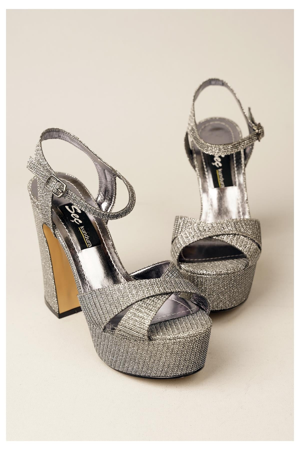 Slt 360 Platform Topuklu Abiye Ayakkabi Platin