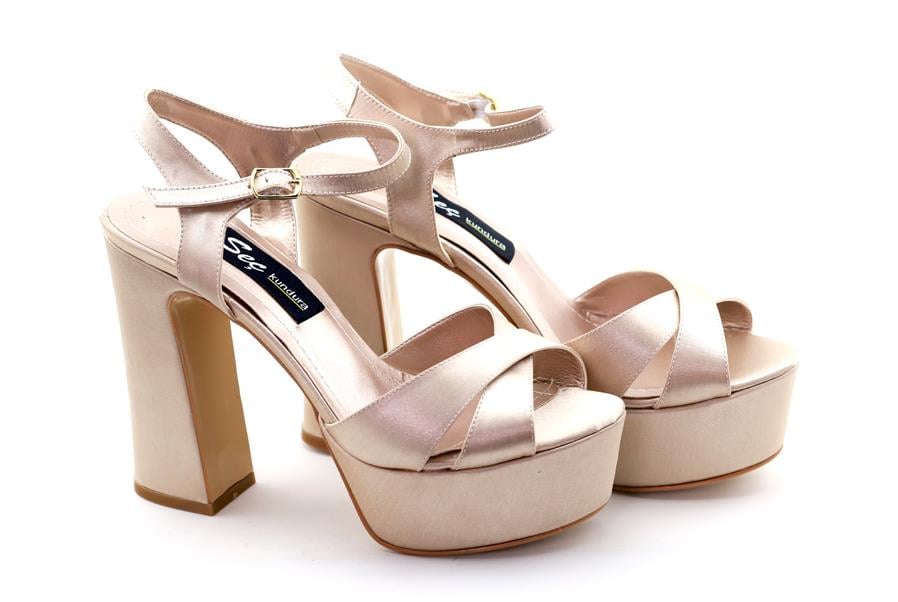 Slt 360 Platform Topuklu Abiye Ayakkabi Vizon
