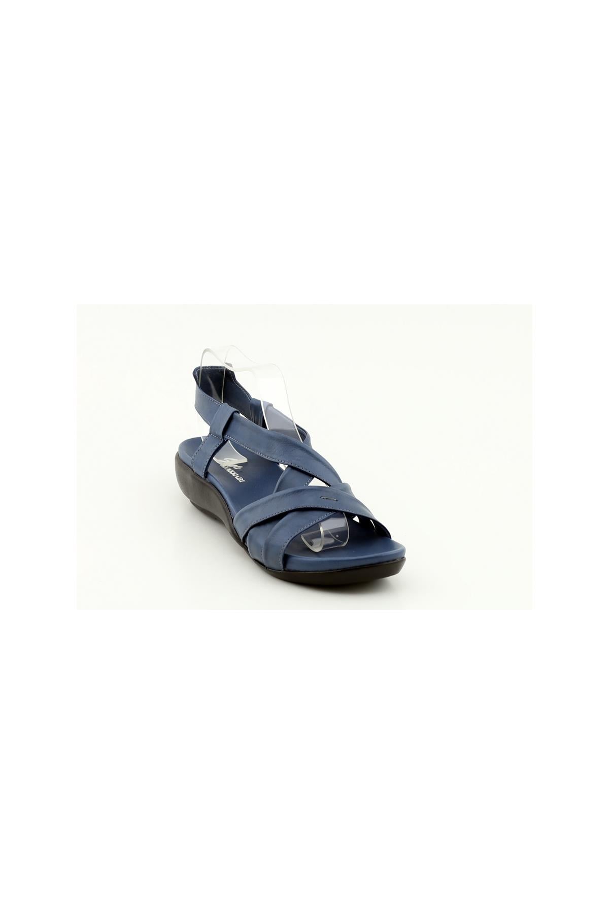 Zyn 9038 Hakiki Deri Kadin Anatomik Sandalet Mavi