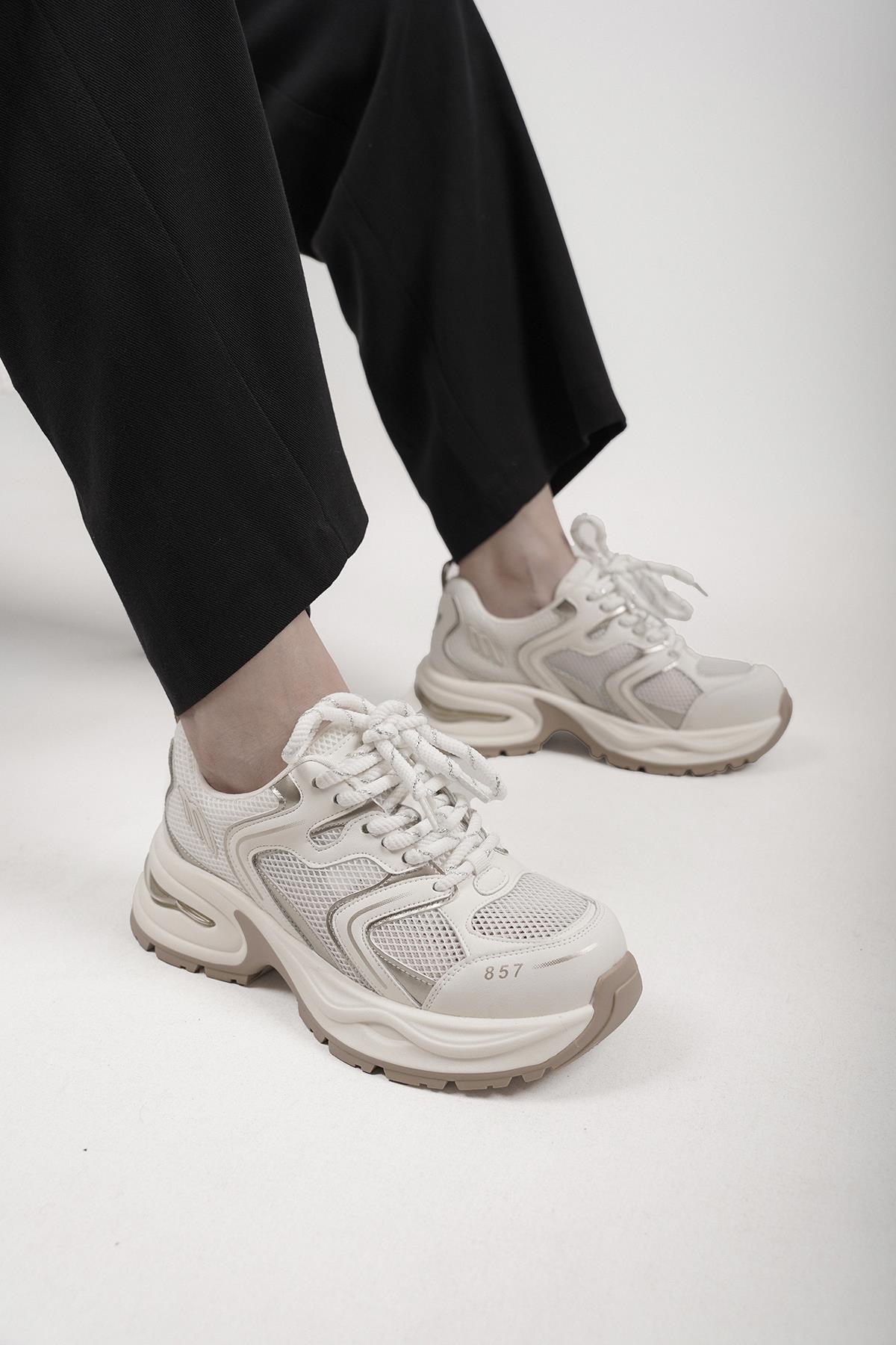 ALVİNA ORİJİNAL KRİSTE BELL İTHAL MALZEME ÖZEL SERİ KADIN SPOR AYAKKABI BEYAZ BEJ