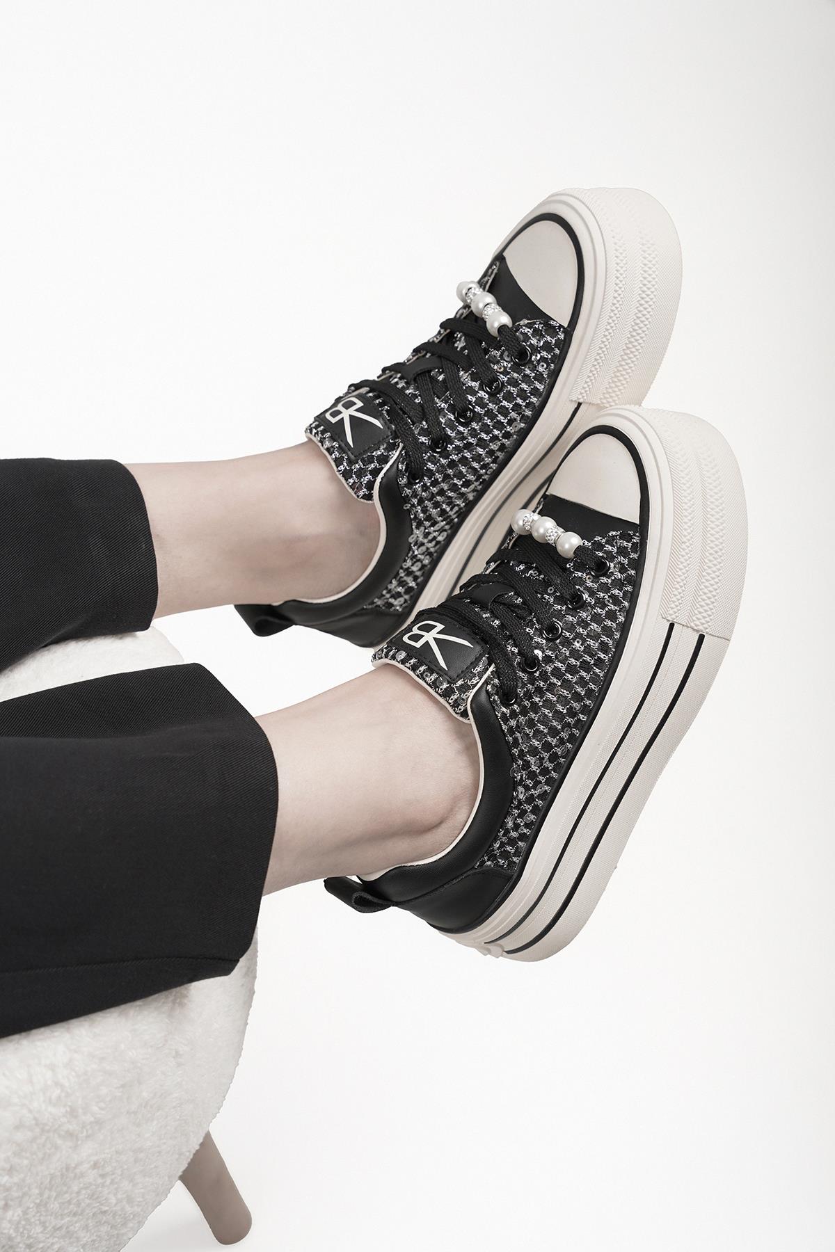 MONİCA ORİJİNAL KRİSTE BELL İTHAL ÖZEL SERİ İNCİ DETAYLI KADIN SPOR AYAKKABI SİYAH