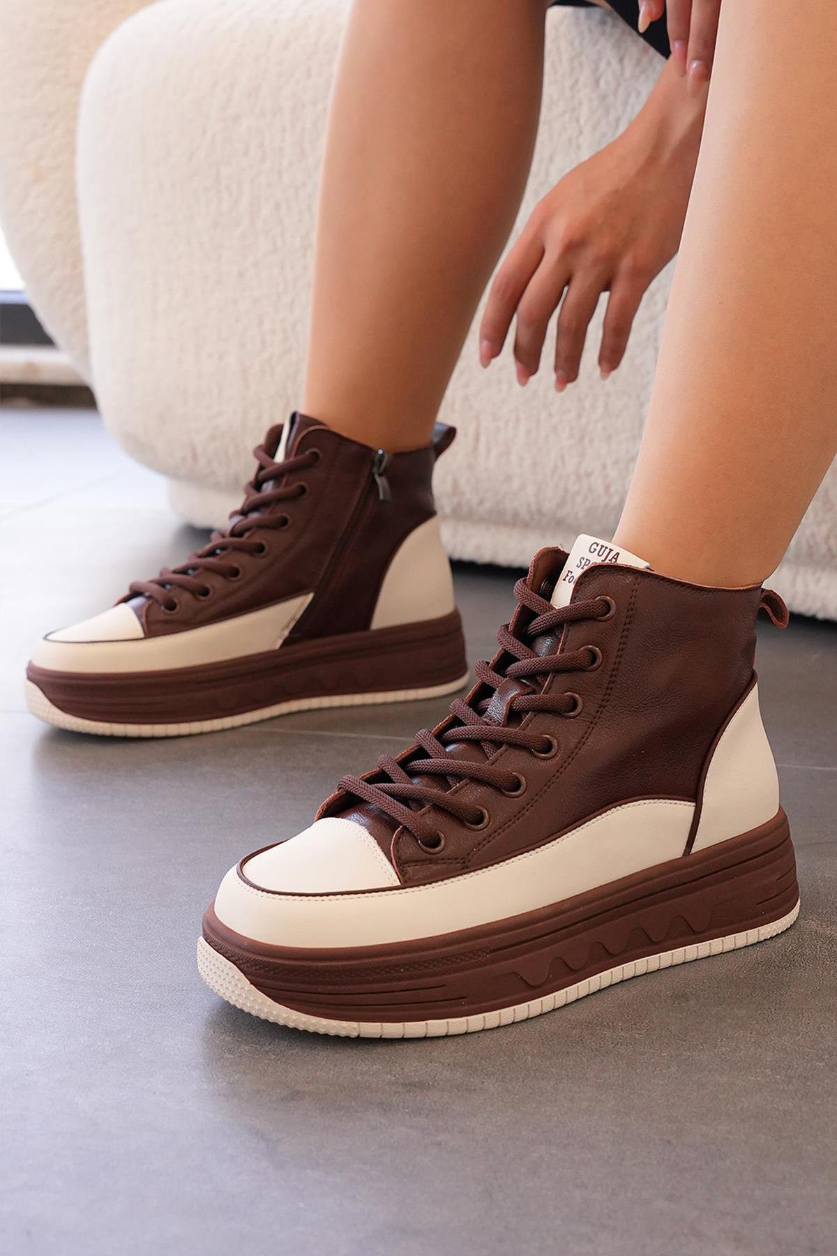 POPPY GUJA İTHAL ÖZEL SERİ HAKİKİ DERİ KADIN SPOR BOT KAHVE