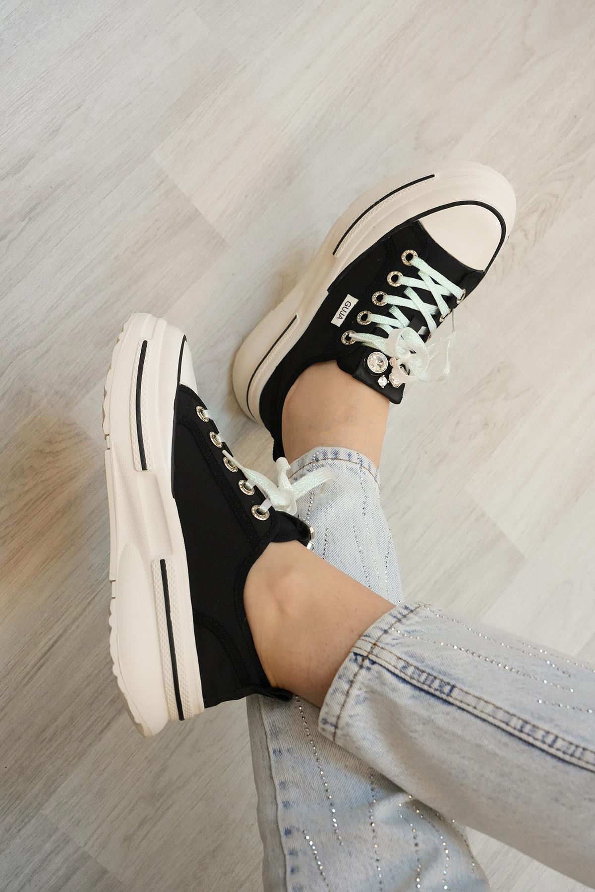 GİNA GUJA İTHAL ÖZEL SERİ TAŞ DETAYLI FİLELİ KADIN SPOR AYAKKABI SİYAH