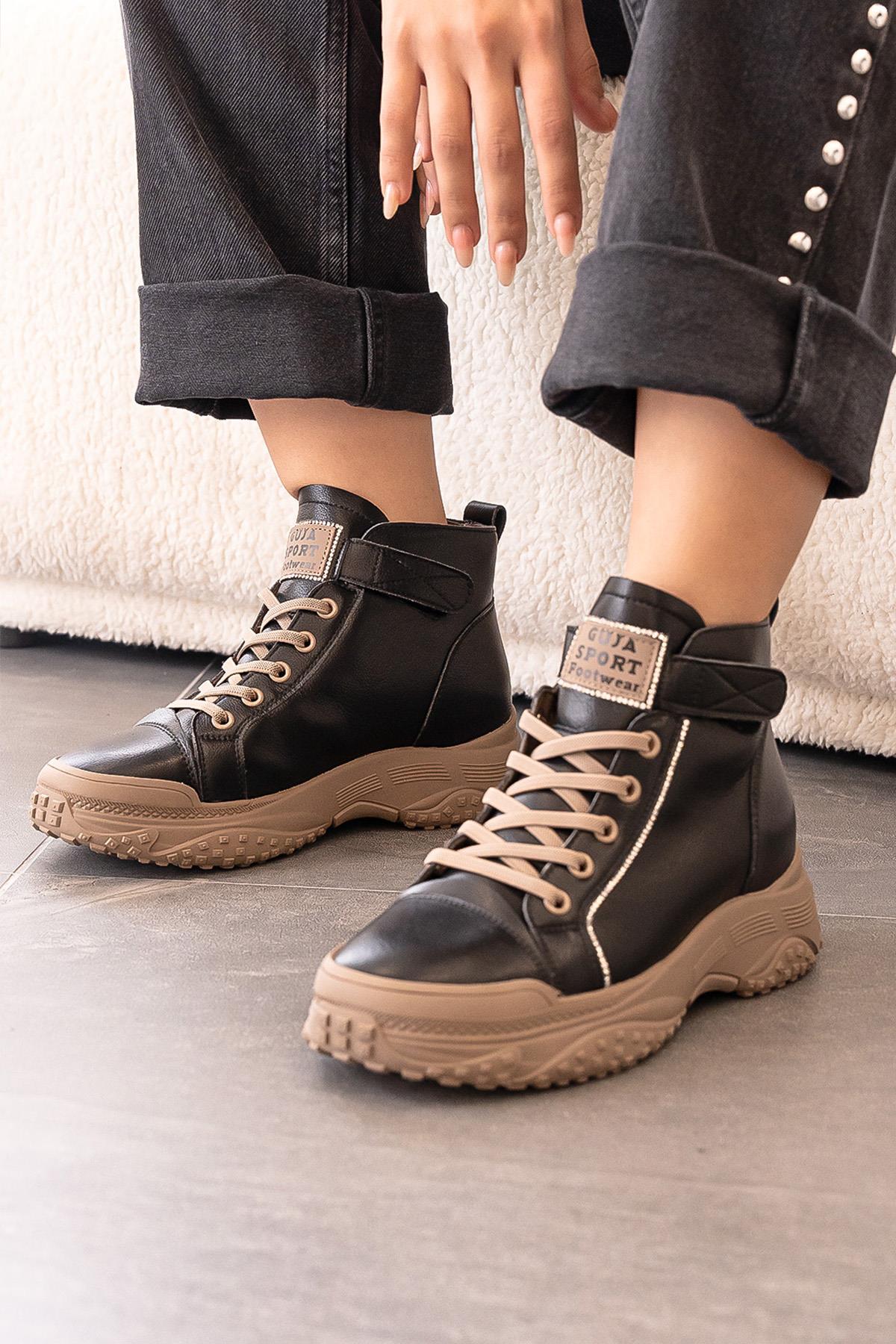 LACY GUJA İTHAL ÖZEL SERİ HAKİKİ DERİ KADIN SPOR BOT KÖMÜR