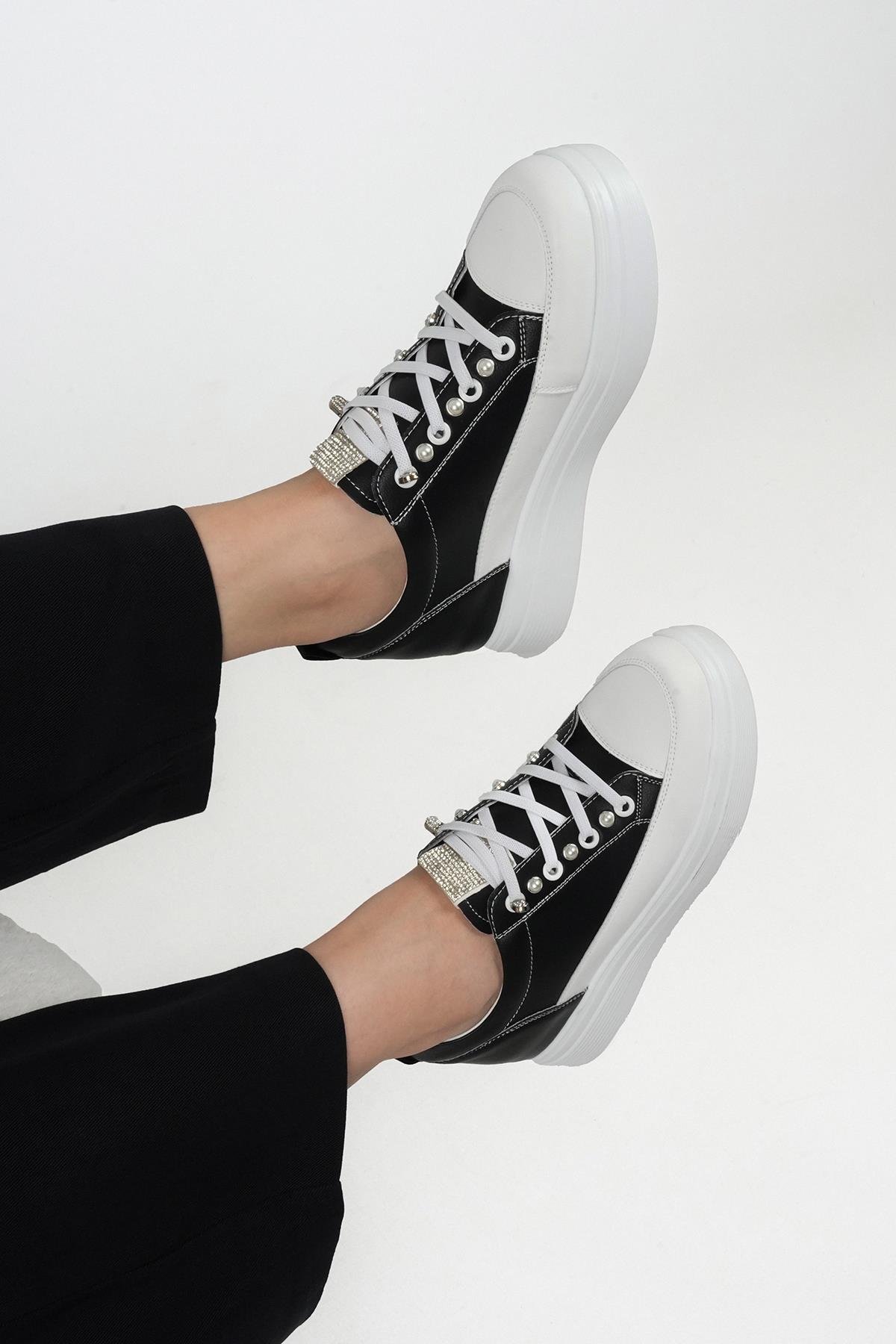 JASMİNE ORİJİNAL KRİSTE BELL ÖZEL SERİ İNCİ VE TAŞ DETAYLI KADIN SPOR AYAKKABI SİYAH