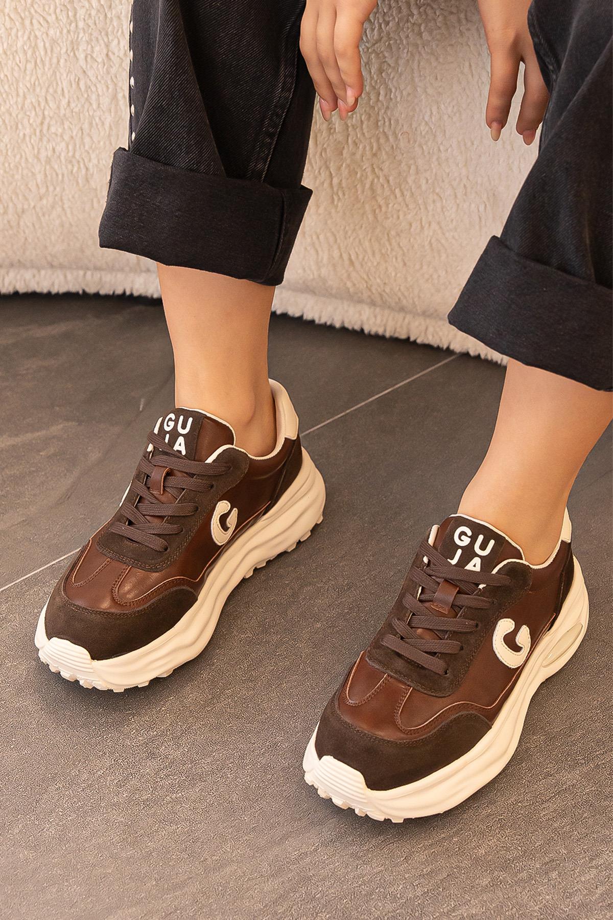 ELLEN GUJA İTHAL ÖZEL SERİ HAKİKİ DERİ KADIN SPOR AYAKKABI KAHVE