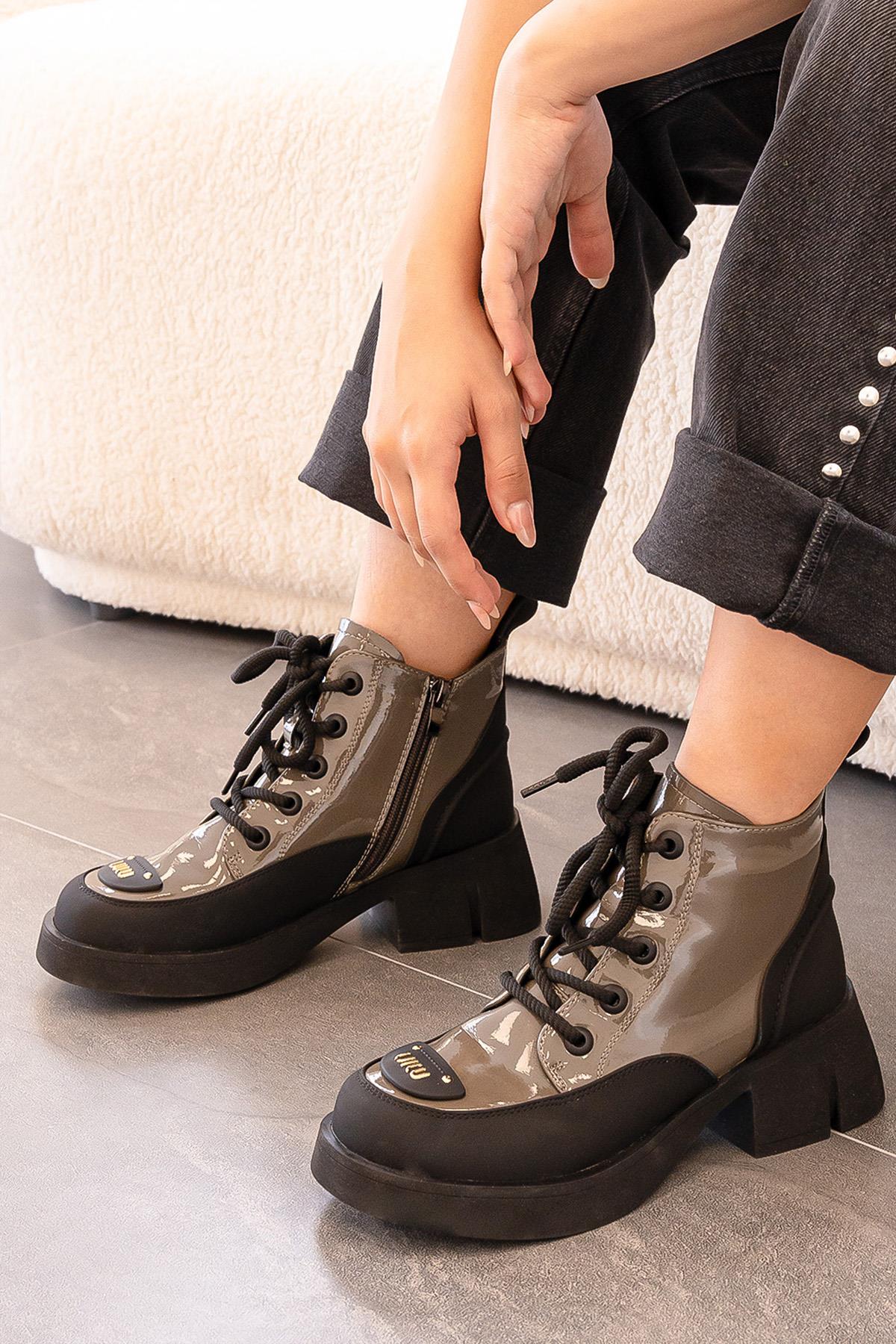 LAYLA GUJA İTHAL ÖZEL SERİ HAKİKİ DERİ KADIN BOT HAKİ