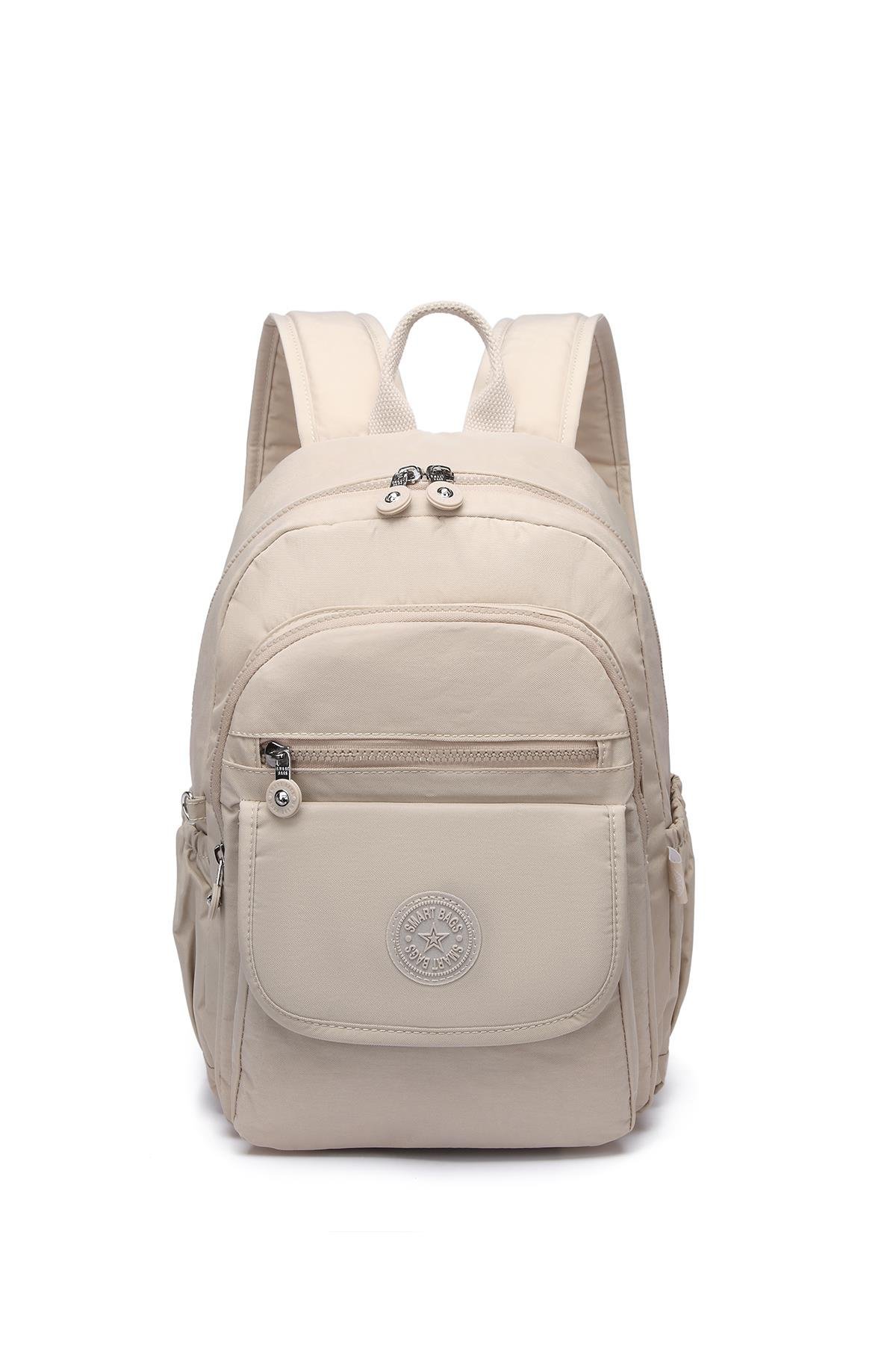 SMARTBAGS ORTA BOY KRİNKIL KUMAŞ KADIN SIRT ÇANTASI 2022-1187 BEJ