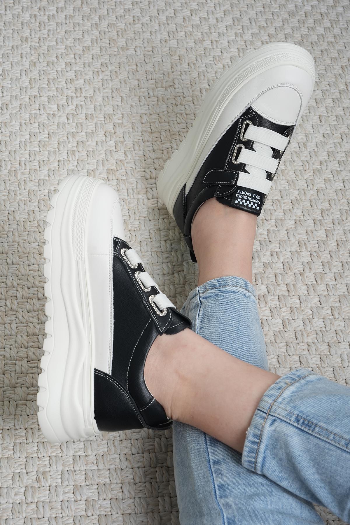 SANDY ORİJİNAL GUJA İTHAL ÖZEL SERİ HAKİKİ DERİ KADIN SPOR AYAKKABI SİYAH