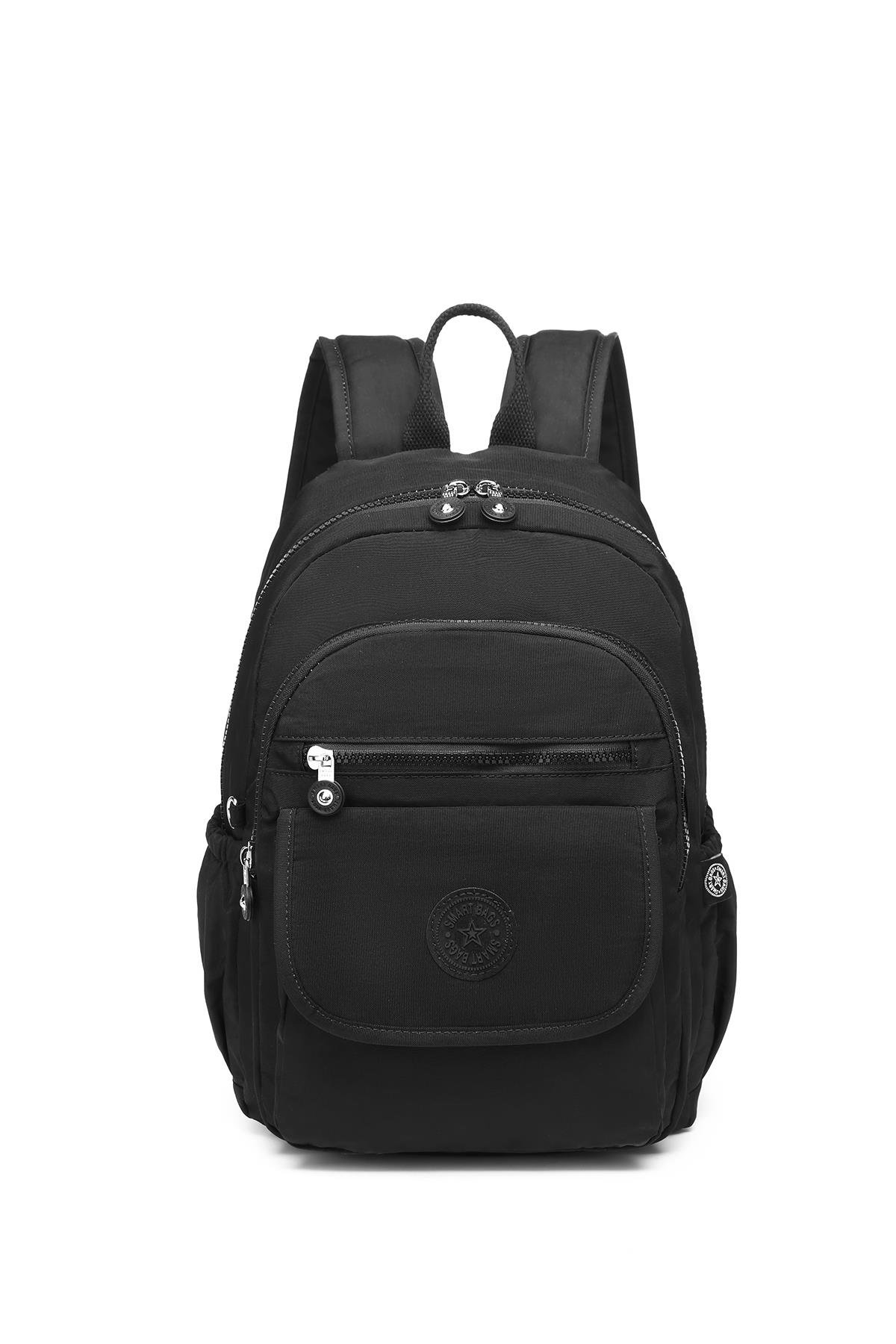 SMARTBAGS ORTA BOY KRİNKIL KUMAŞ KADIN SIRT ÇANTASI 2022-1187 SİYAH