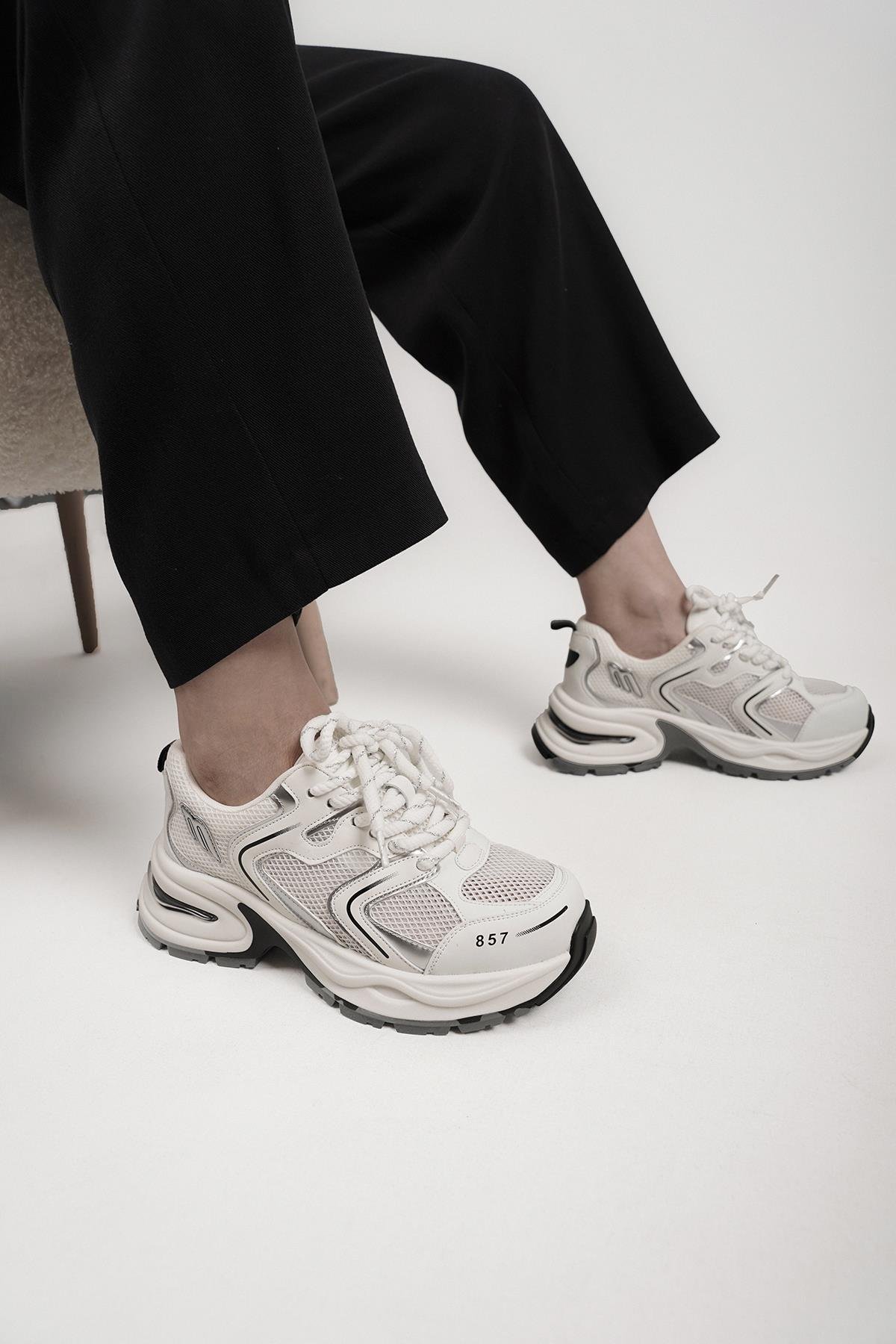 ALVİNA ORİJİNAL KRİSTE BELL İTHAL MALZEME ÖZEL SERİ KADIN SPOR AYAKKABI BEYAZ SİYAH