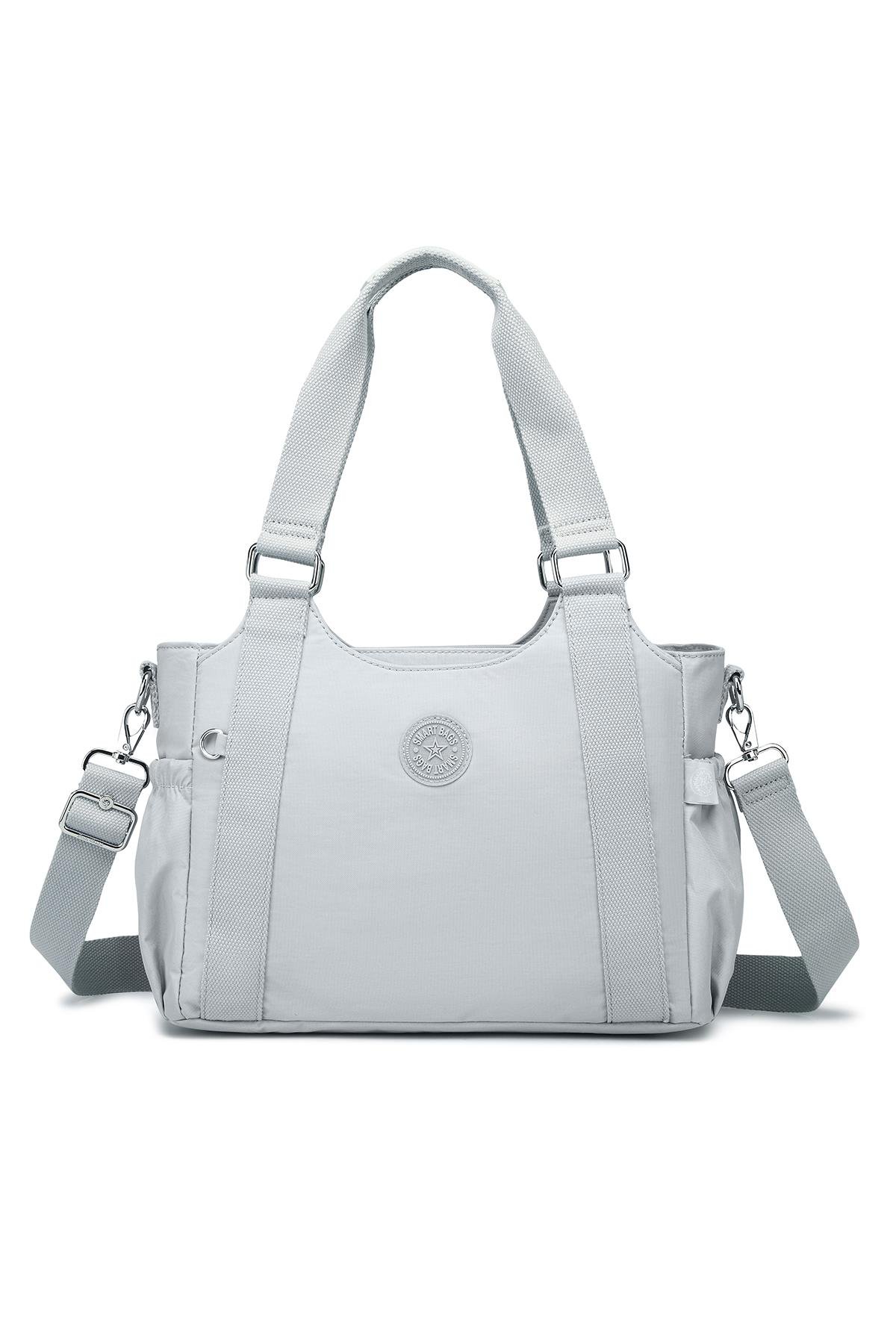 SMARTBAGS KRİNKIL KUMAŞ KADIN OMUZ ÇANTASI 2022-1163 AÇIK GRİ