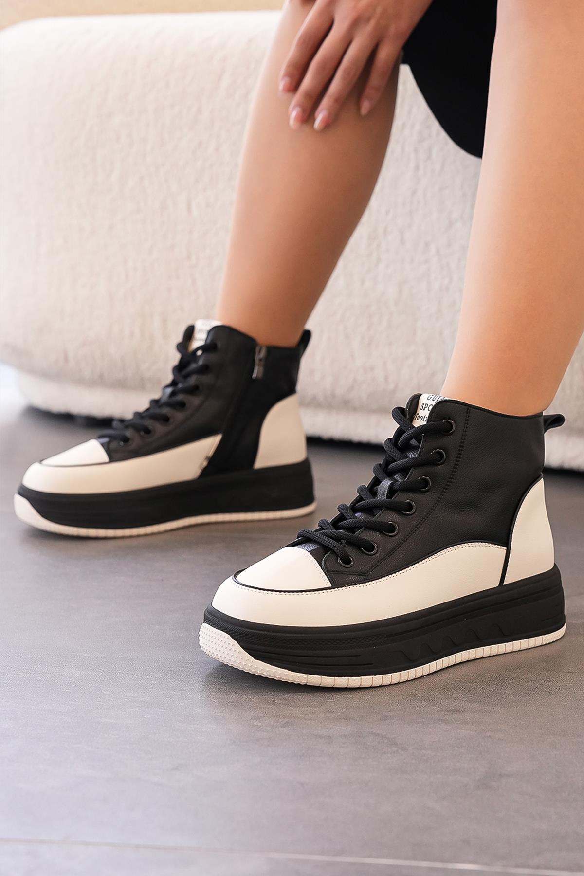 POPPY GUJA İTHAL ÖZEL SERİ HAKİKİ DERİ KADIN SPOR BOT SİYAH