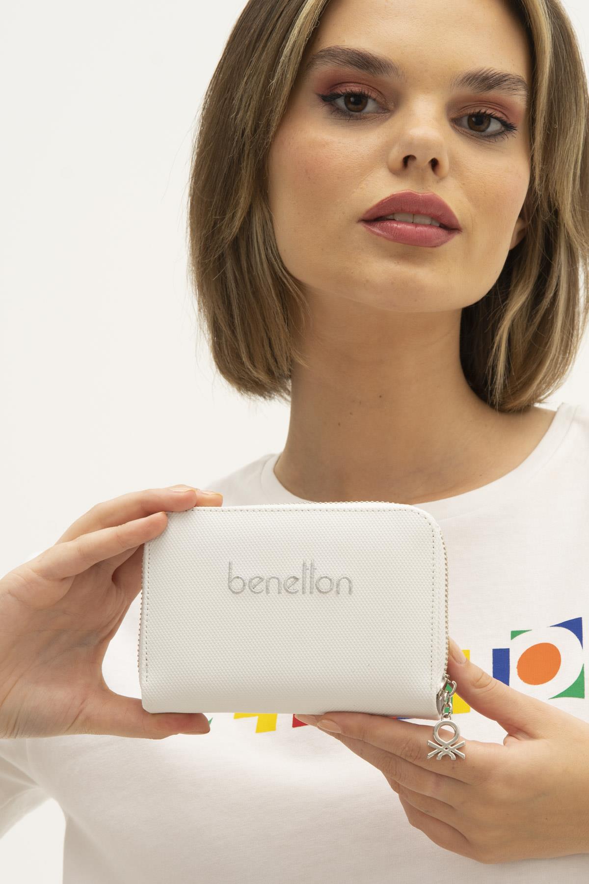 BENETTON KADIN CÜZDAN BNT1303 BEYAZ AÇIK GRİ