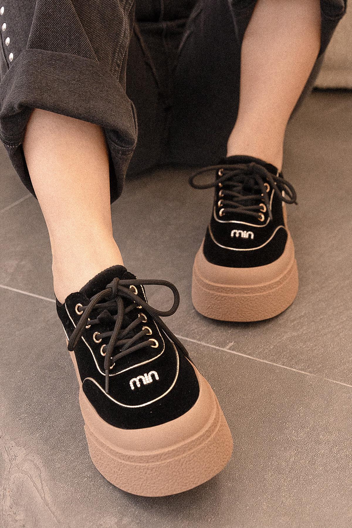 MOLLY GUJA İTHAL ÖZEL SERİ KADİFE KADIN SPOR AYAKKABI SİYAH