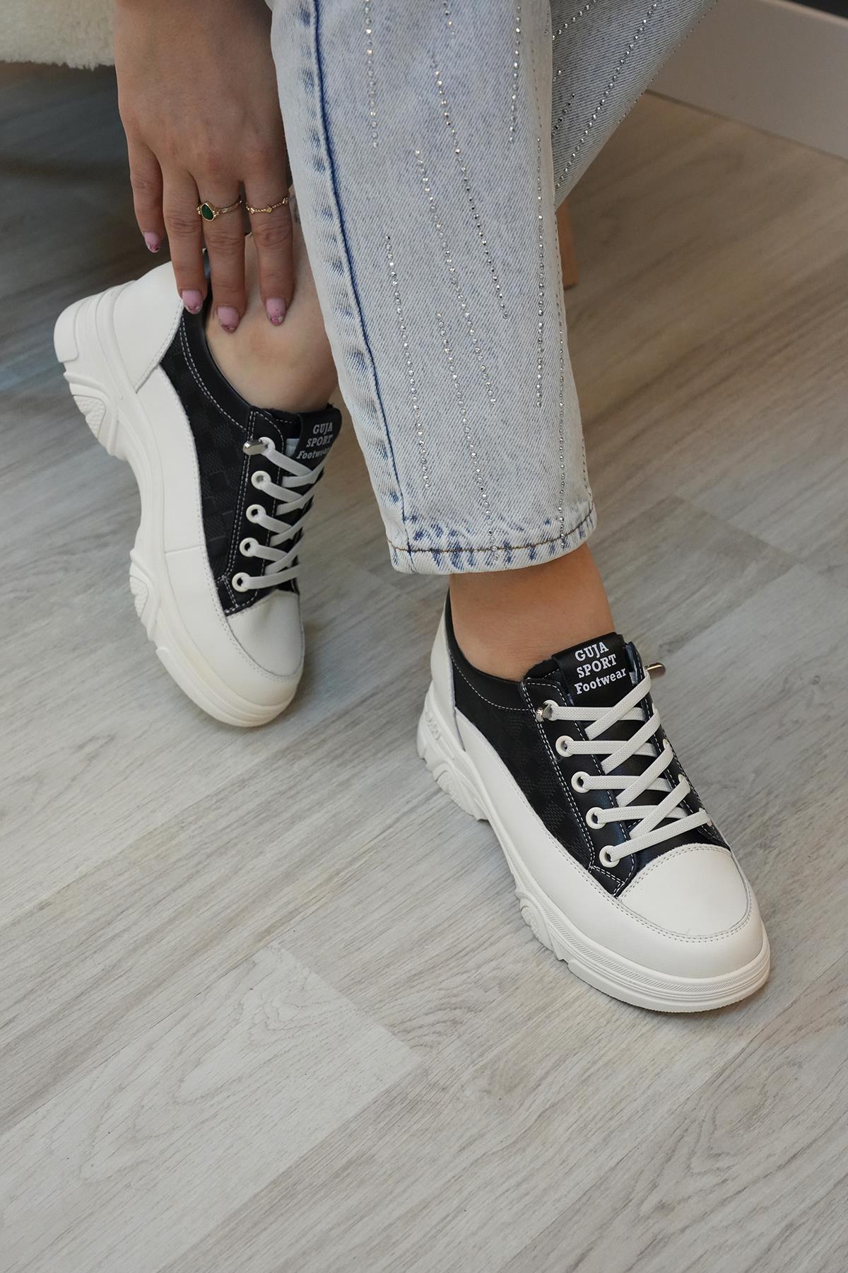 HALEY GUJA İTHAL ÖZEL SERİ LASTİK BAĞCIK DETAYLI HAKİKİ DERİ KADIN SPOR AYAKKABI SİYAH