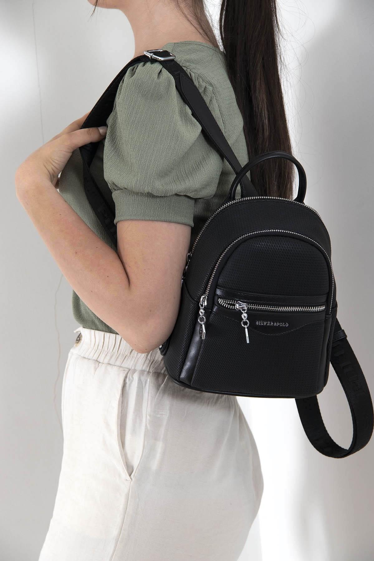 SİLVER POLO İKİ BÖLMELİ KADIN SIRT ÇANTASI 983 M86 34725 SİYAH MAT SİYAH