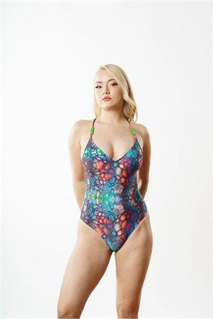 mayostoreLouren MayoMayo ModelleriLouren İnce Askılı Sırtı Çapraz Mayo Desenli M2829