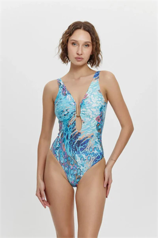 mayostoreLouren MayoMayo ModelleriLouren Aksesuar Tokalı V Yaka Mayo Desenli M12024