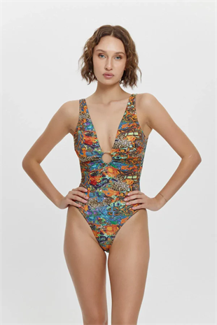 mayostoreLouren MayoMayo ModelleriLouren Aksesuar Tokalı V Yaka Mayo Desenli M12009