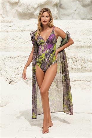 mayostoreArgentoPAREOArgento Önden Bağlamalı Uzun Kaftan Tunik Şal Desen