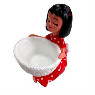 Akbak Kırmızı Elbiseli Kahve Yanı Lokumluk Kız Biblo 7x5