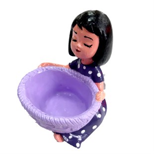 Akbak Mor Elbiseli Kahve Yanı Lokumluk Kız Biblo 7x5