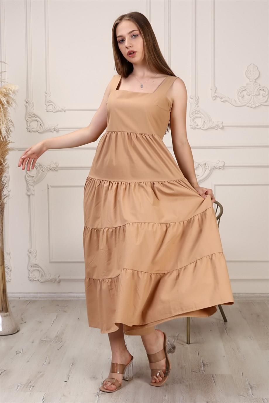 Camel Renk Düz Elbise