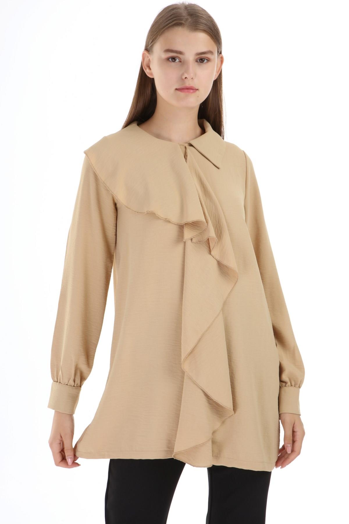 Camel Renk Fırfır Detaylı Tunik