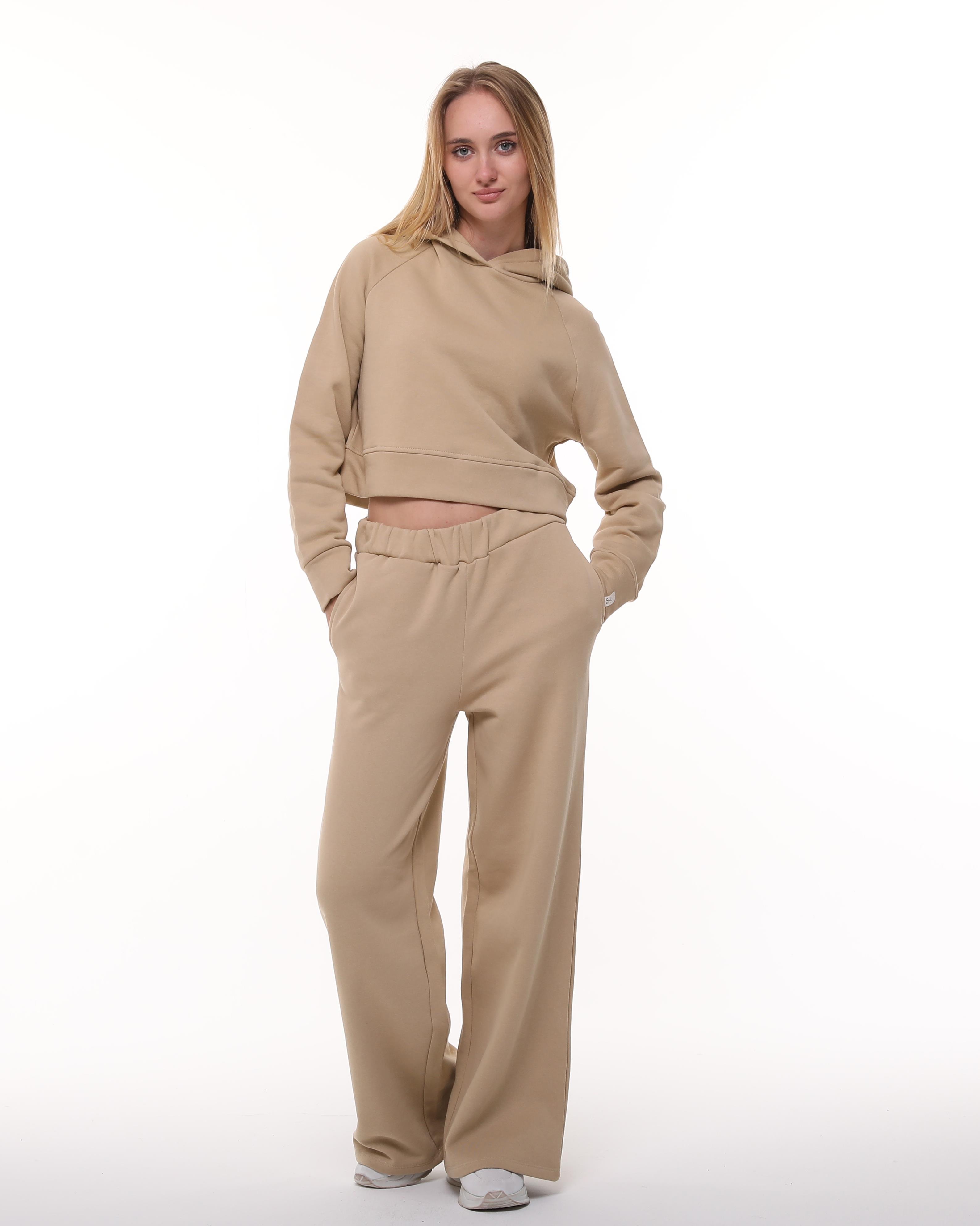 Bej Reglan Kol Şardonlu Crop Sweatshirt