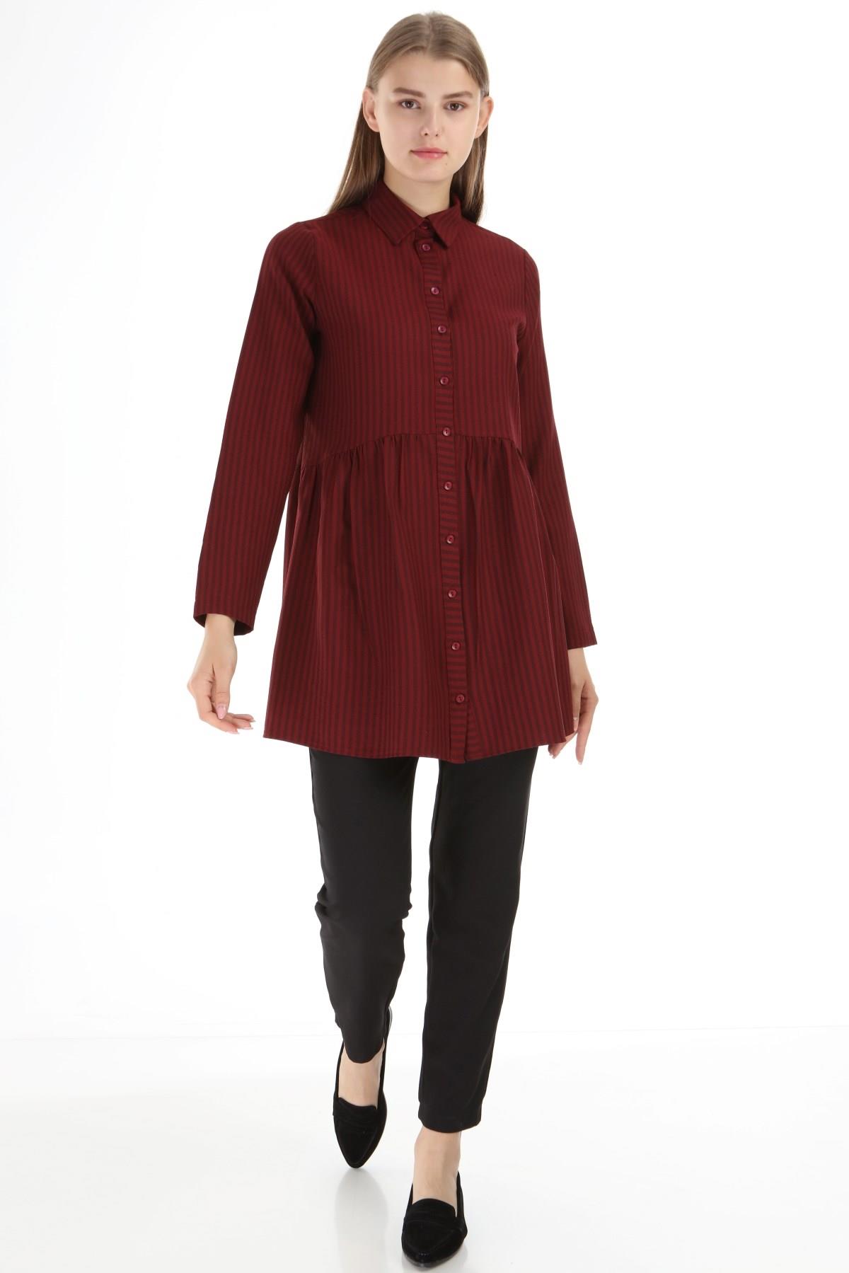 Bordo Çizgili Tunik