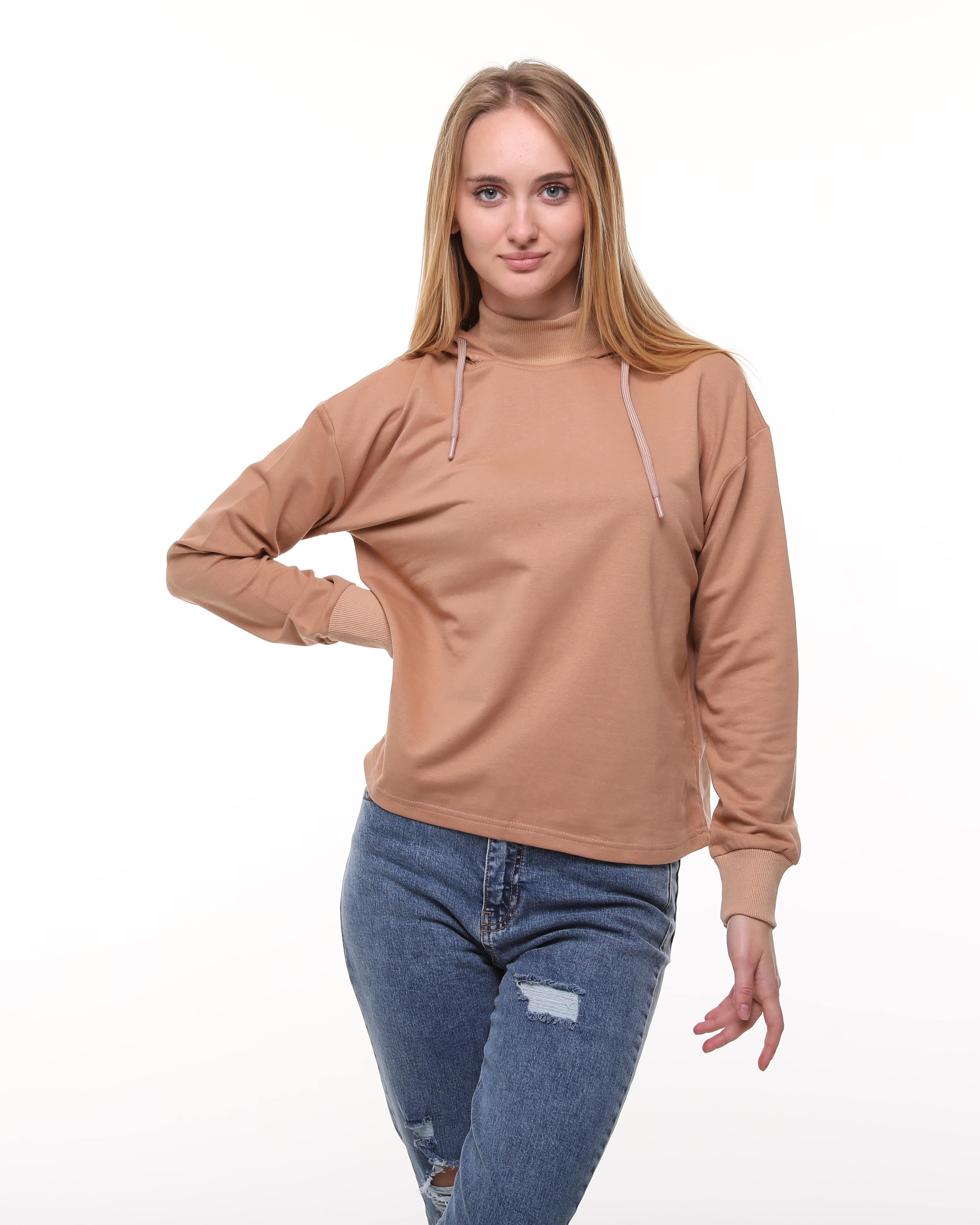 Camel Renk Kapüşonlu Sweatshirt