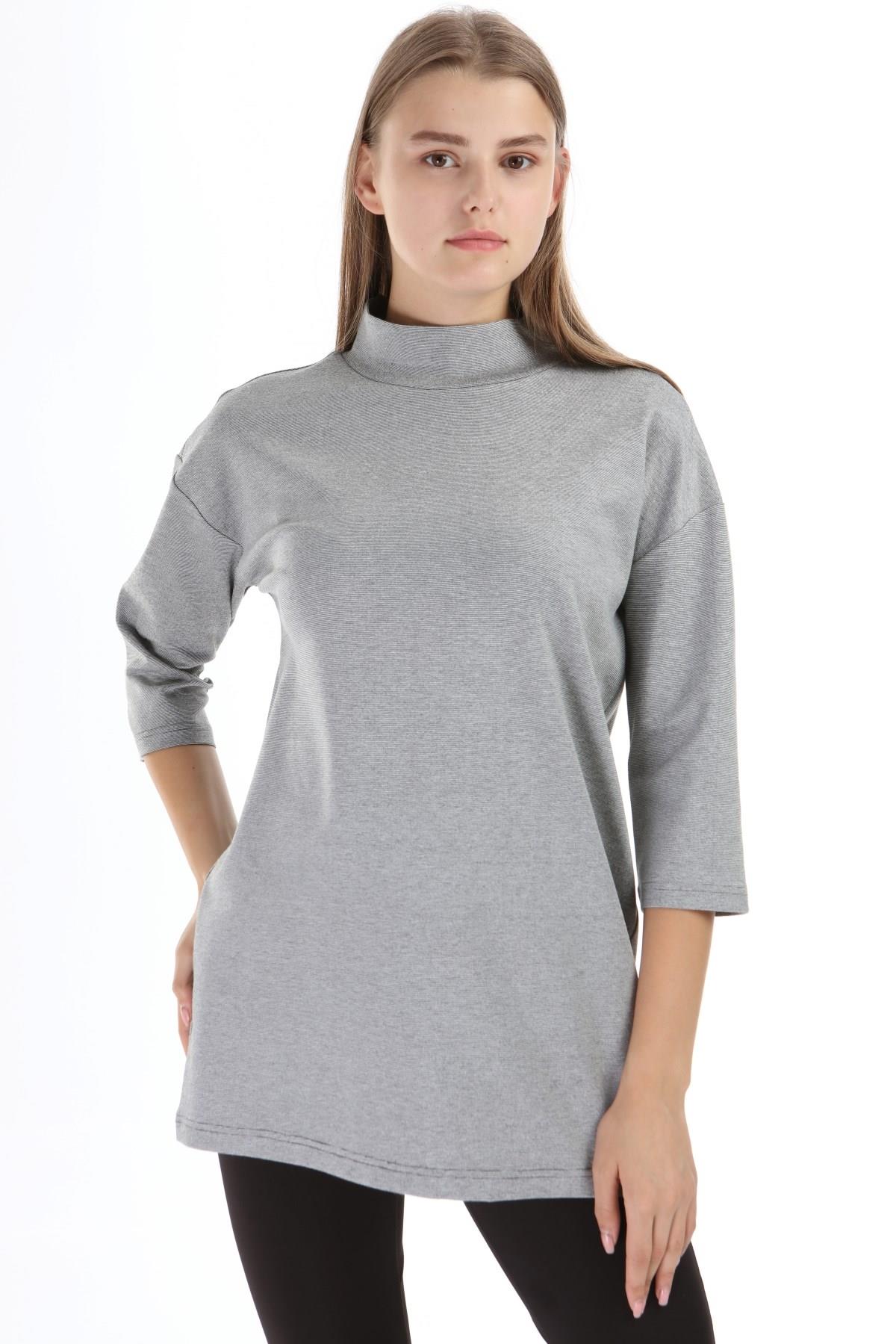 Gri Örme Boğazlı Tunik
