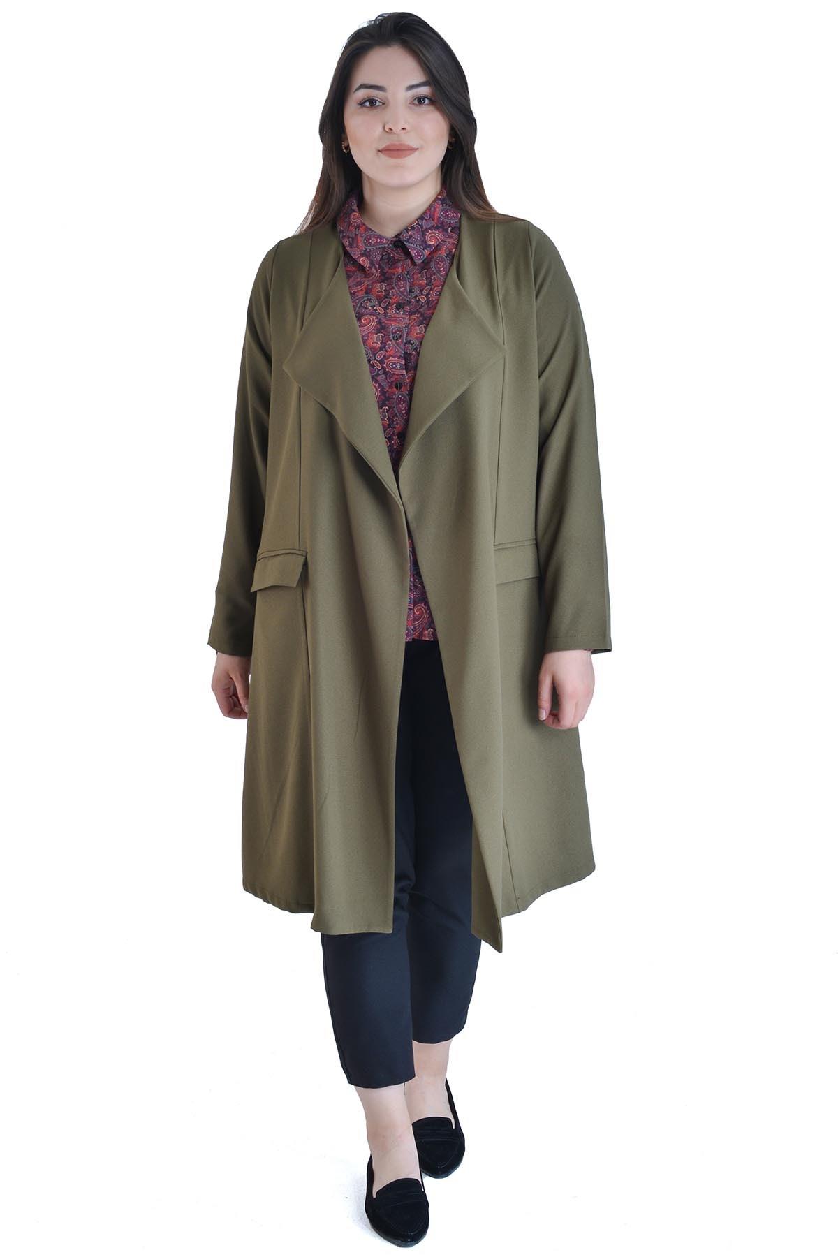 Haki Dokuma Büyük Beden Hırka